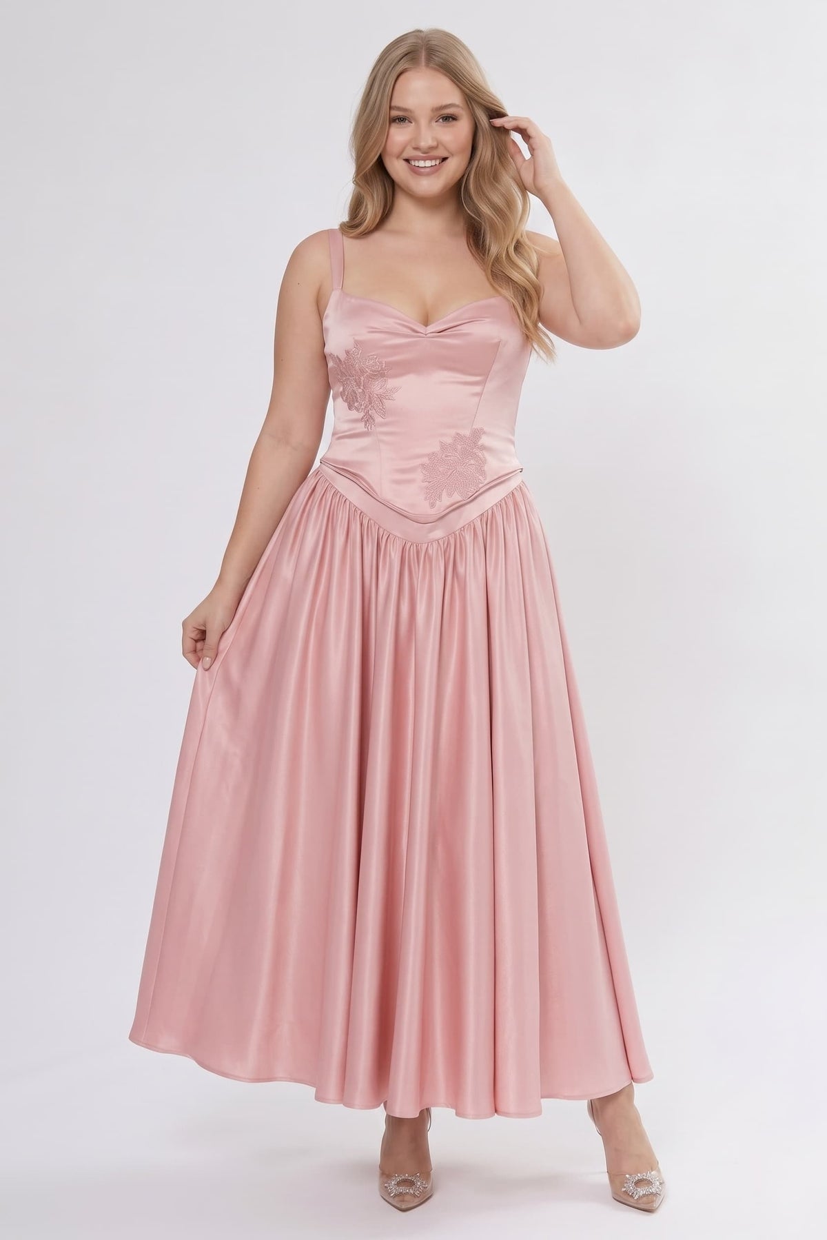 A-Line/Two-Piece Ankle Length Soft Satin Wedding Guest Dress CG0311 - Blush - COCOMELODY