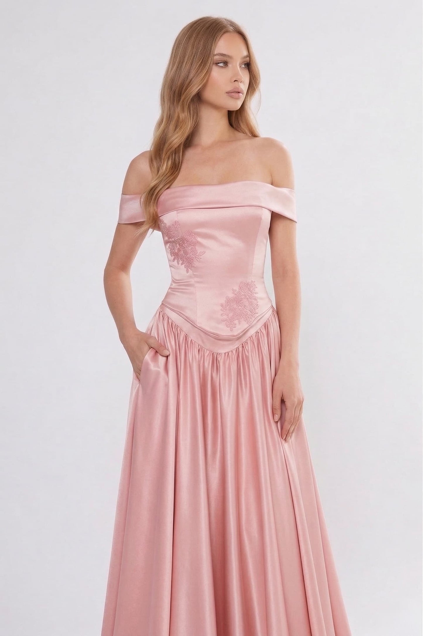 A-Line Floor Length Soft Satin Wedding Guest Dress CG0312
