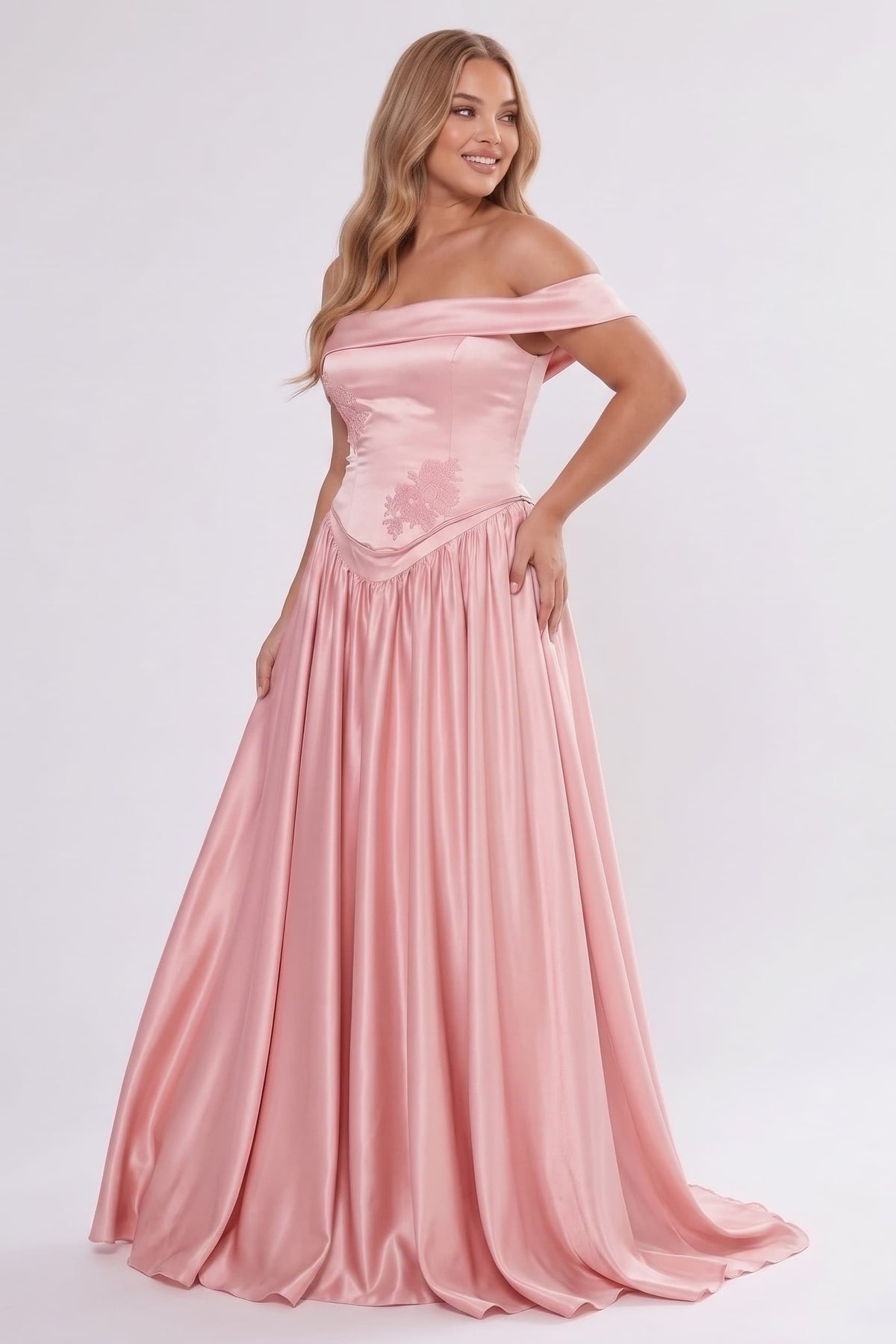 A-Line/Two-Piece Floor Length Soft Satin Wedding Guest Dress CG0312 - Blush - COCOMELODY