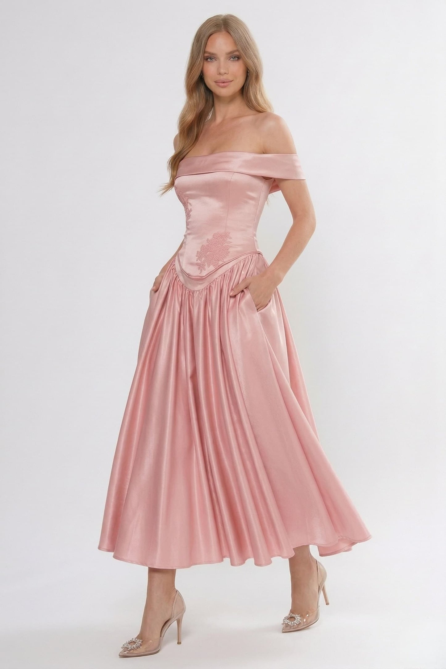 A-Line Ankle Length Soft Satin Wedding Guest Dress CG0313