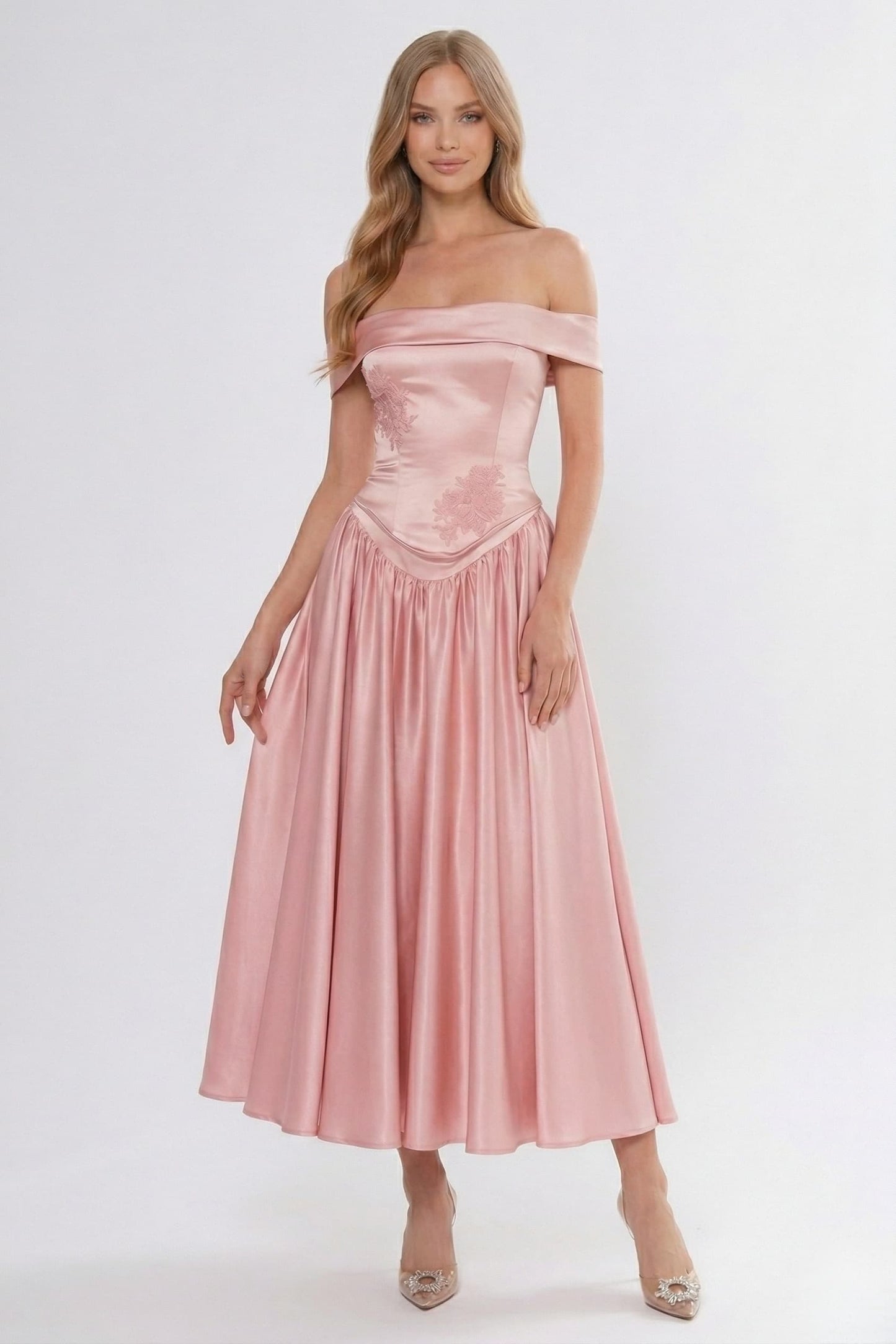 A-Line Ankle Length Soft Satin Wedding Guest Dress CG0313