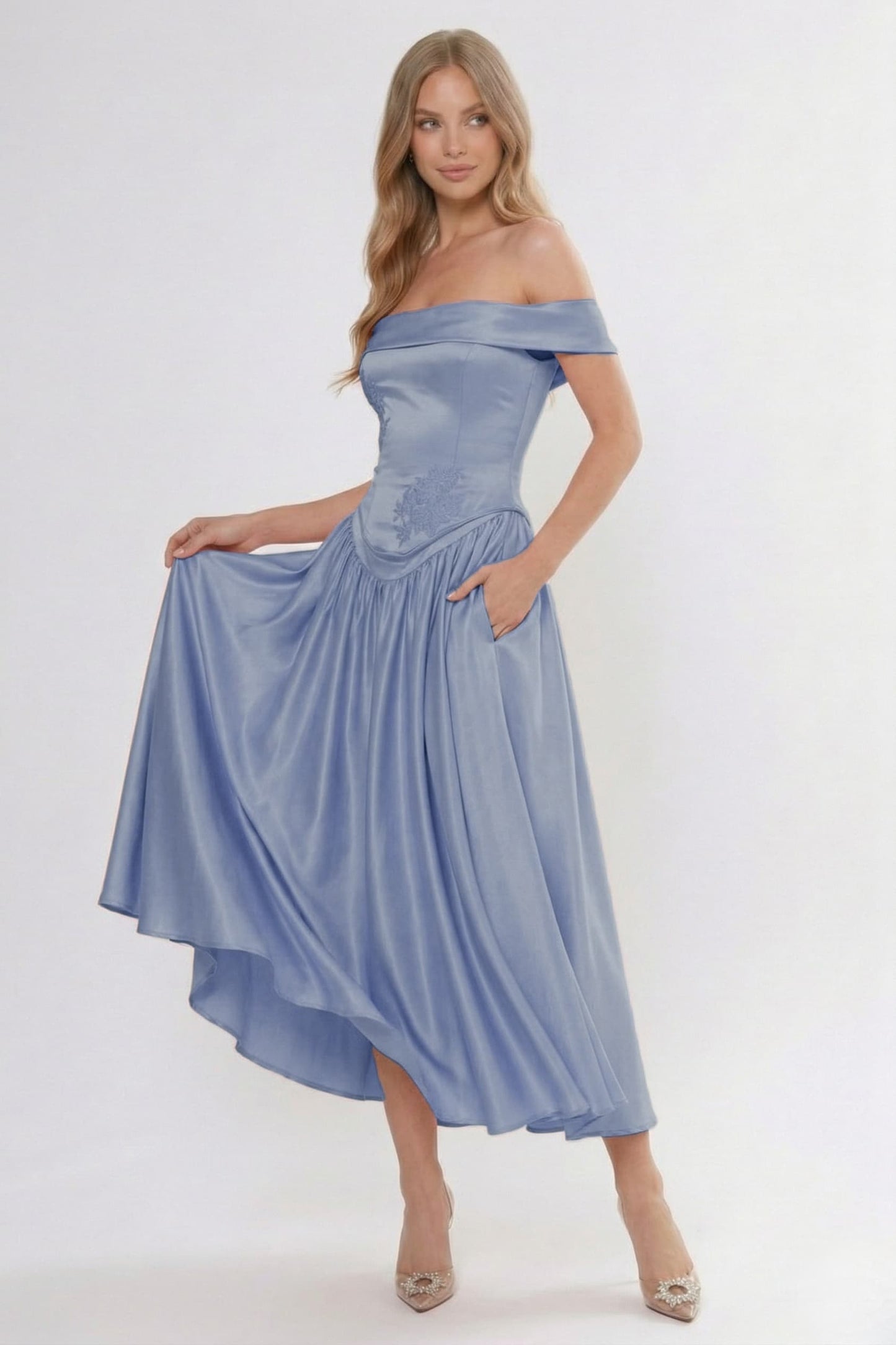 A-Line Ankle Length Soft Satin Wedding Guest Dress CG0313
