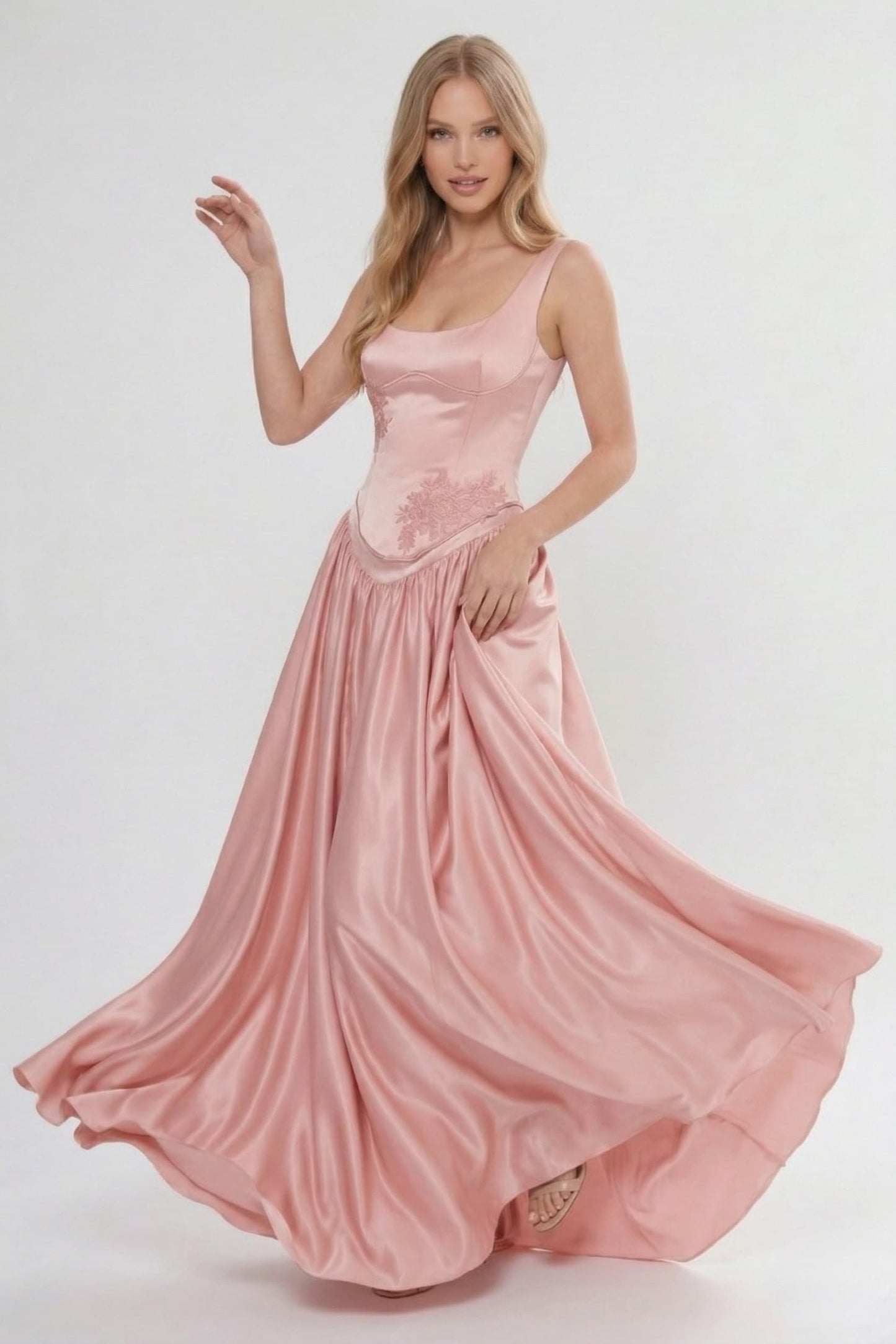 A-Line Floor Length Soft Satin Wedding Guest Dress CG0314