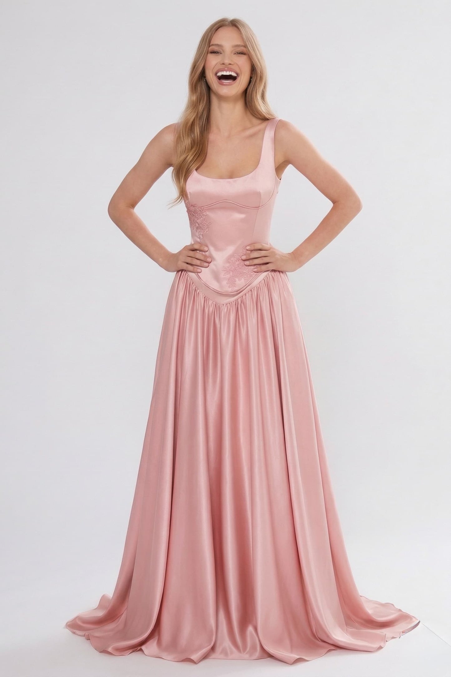 A-Line Floor Length Soft Satin Wedding Guest Dress CG0314