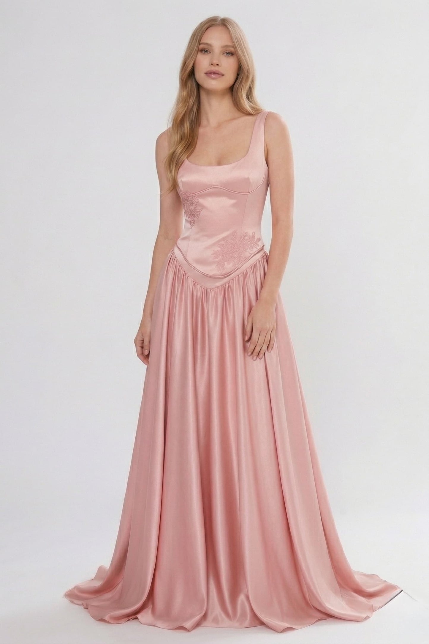 A-Line Floor Length Soft Satin Wedding Guest Dress CG0314