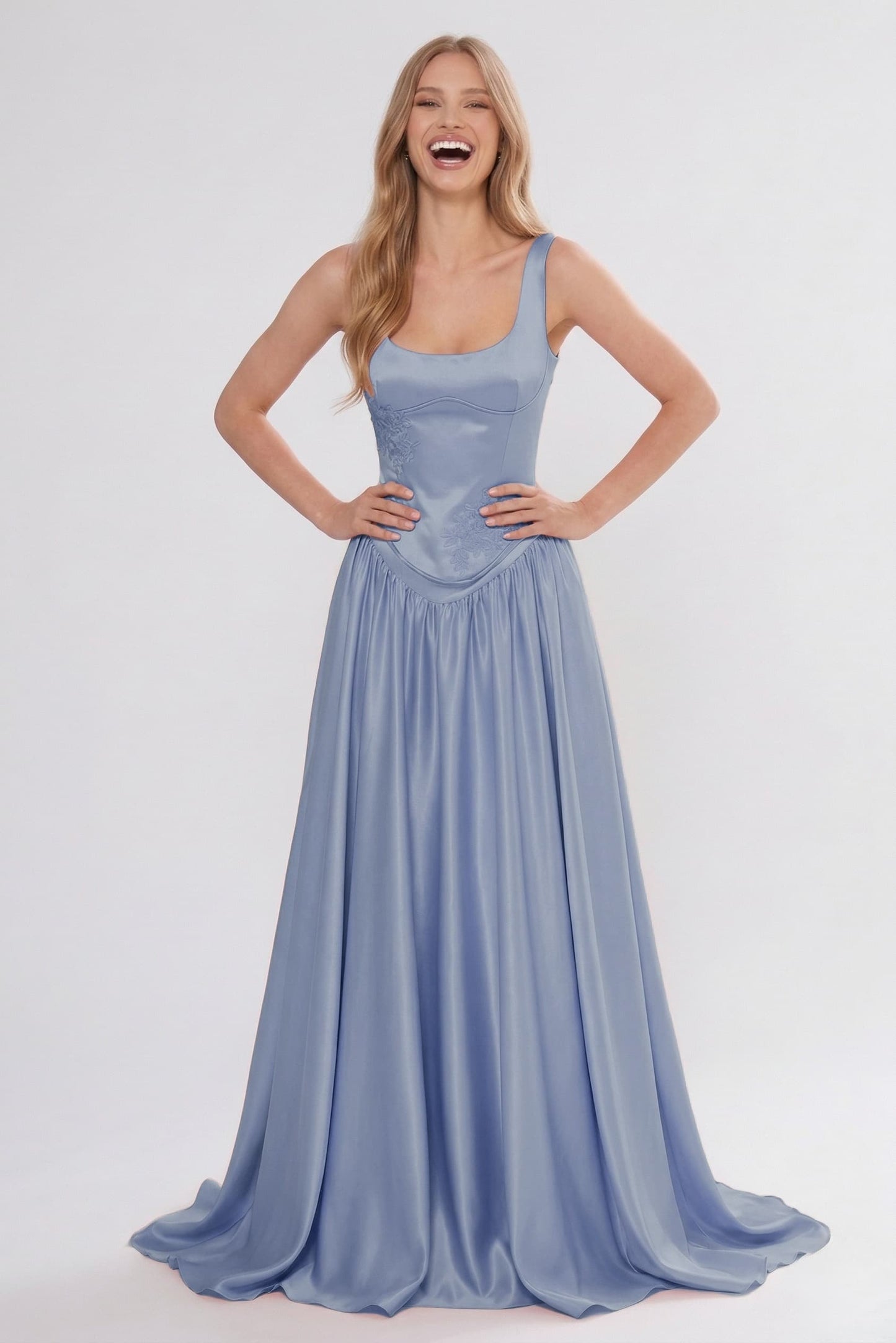 A-Line Floor Length Soft Satin Wedding Guest Dress CG0314
