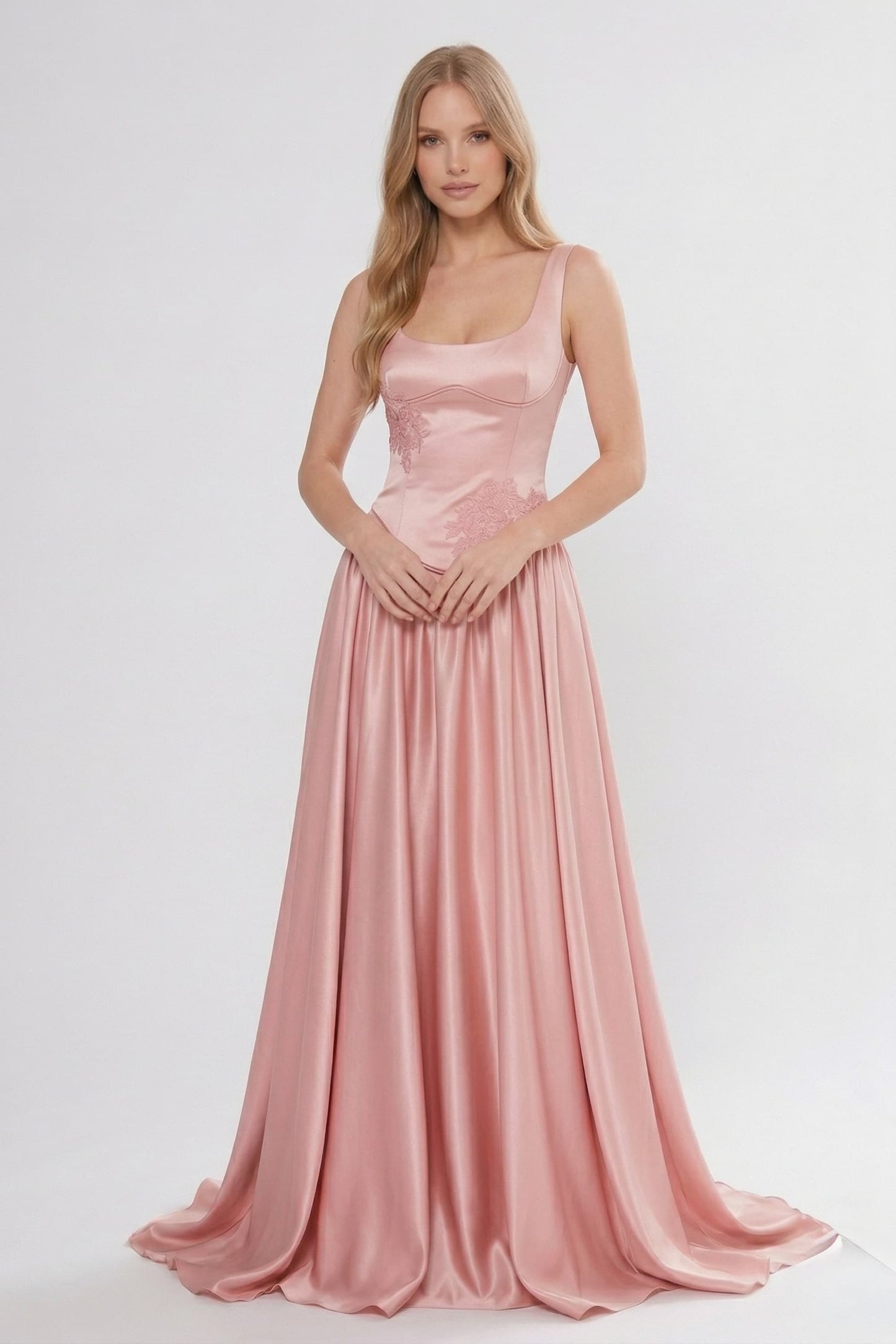 A-Line Floor Length Soft Satin Wedding Guest Dress CG0314