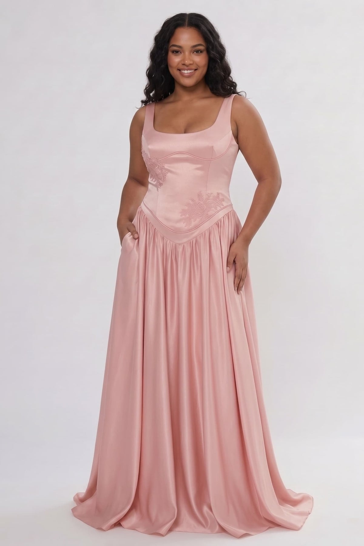A-Line/Two-Piece Floor Length Soft Satin Wedding Guest Dress CG0314 - Blush - COCOMELODY