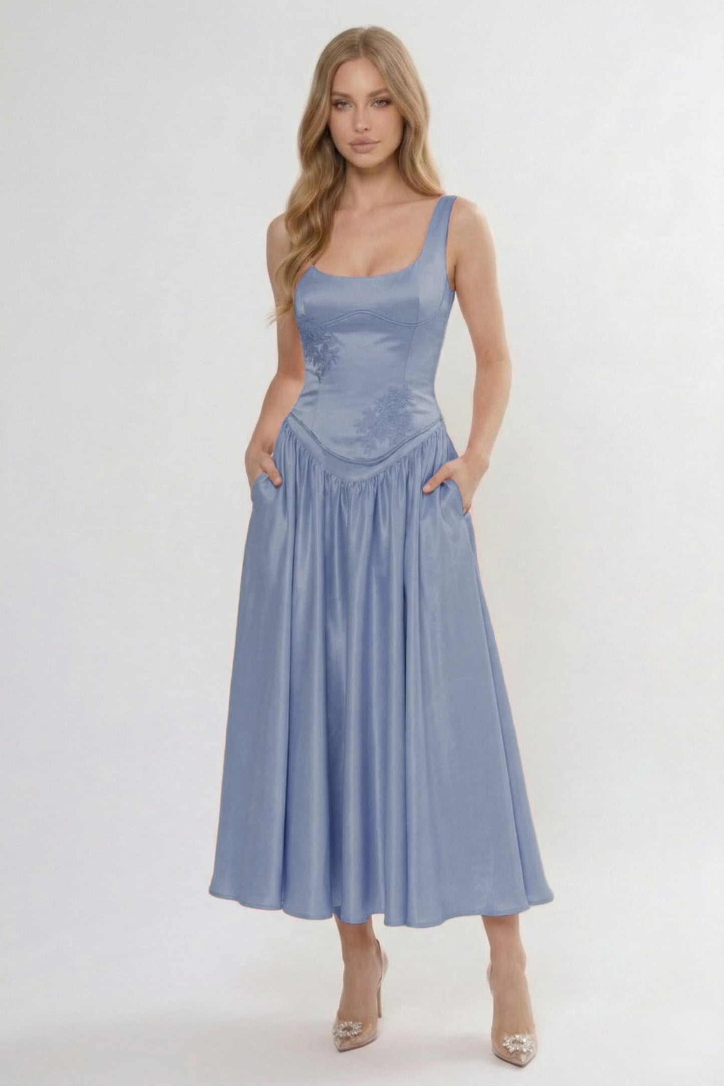A-Line Ankle Length Soft Satin Wedding Guest Dress CG0315