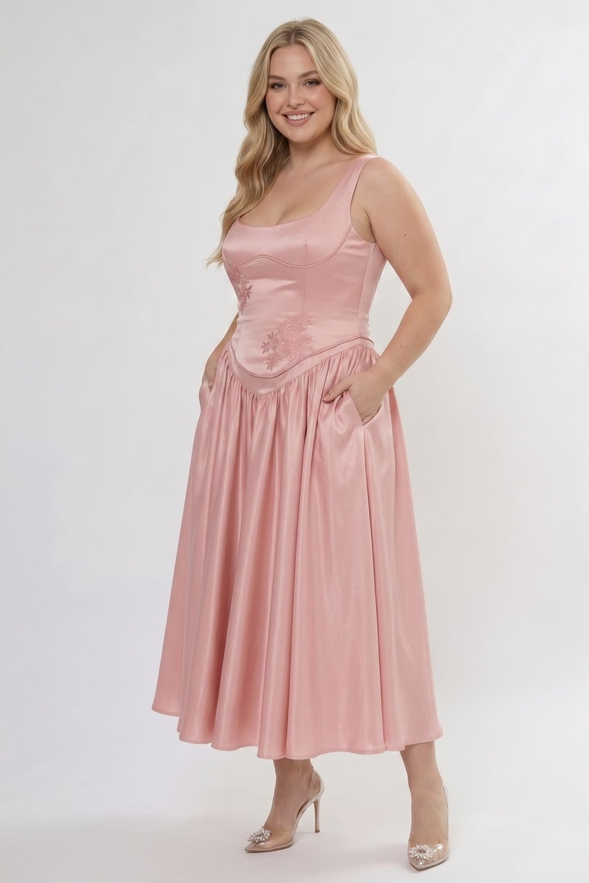 A-Line/Two-Piece Ankle Length Soft Satin Wedding Guest Dress CG0315 - Blush - COCOMELODY