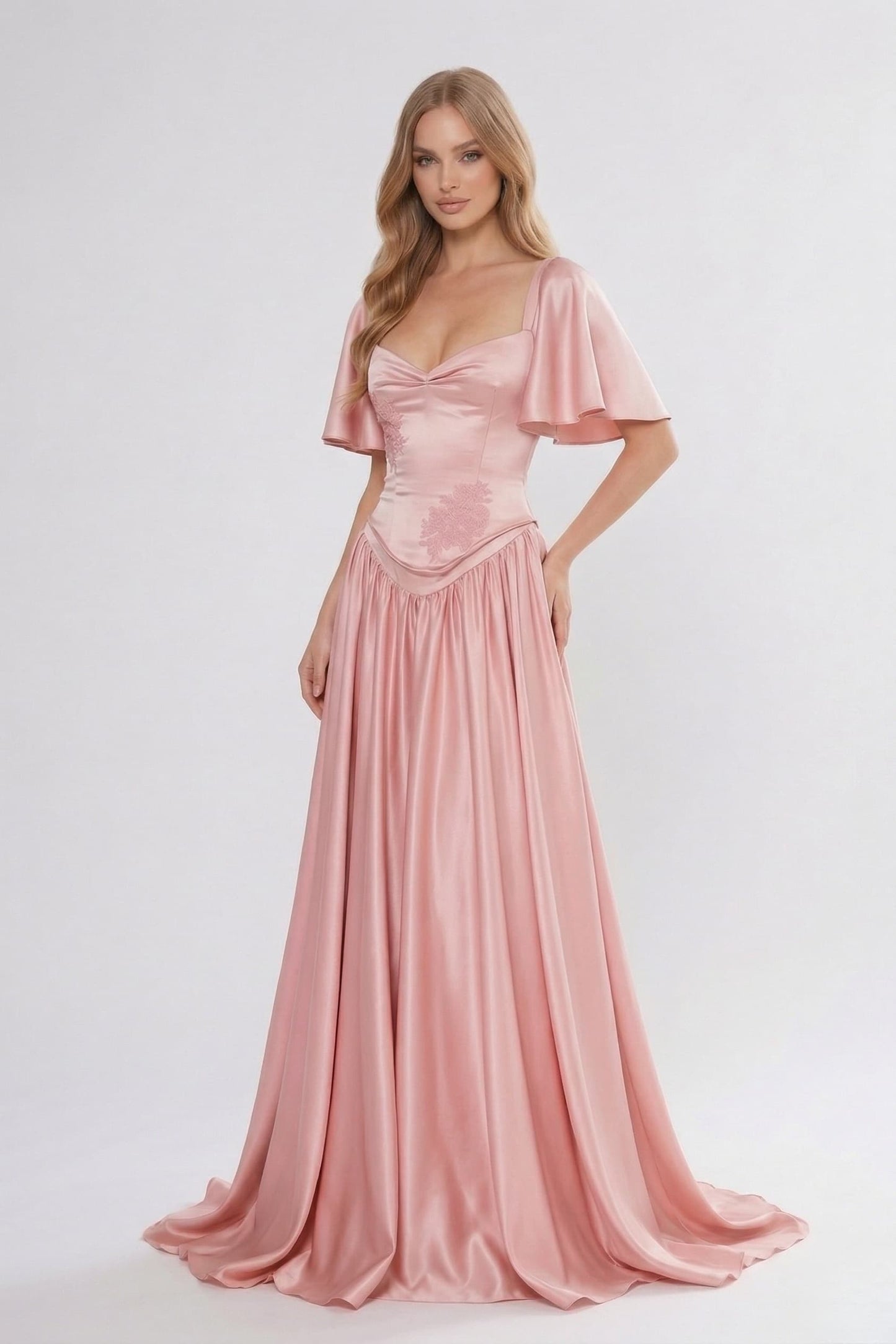 A-Line Floor Length Soft Satin Wedding Guest Dress CG0316