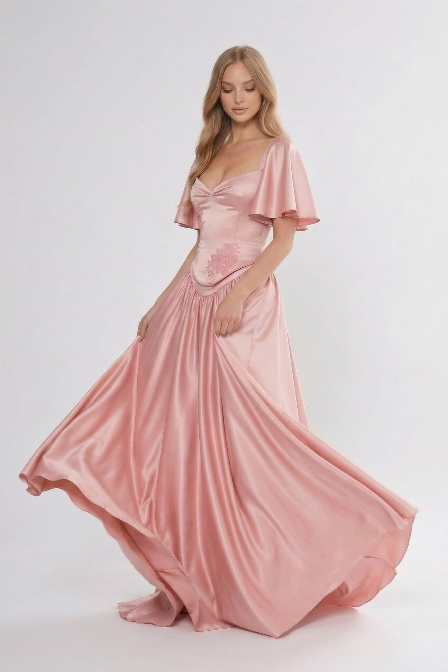 A-Line Floor Length Soft Satin Wedding Guest Dress CG0316