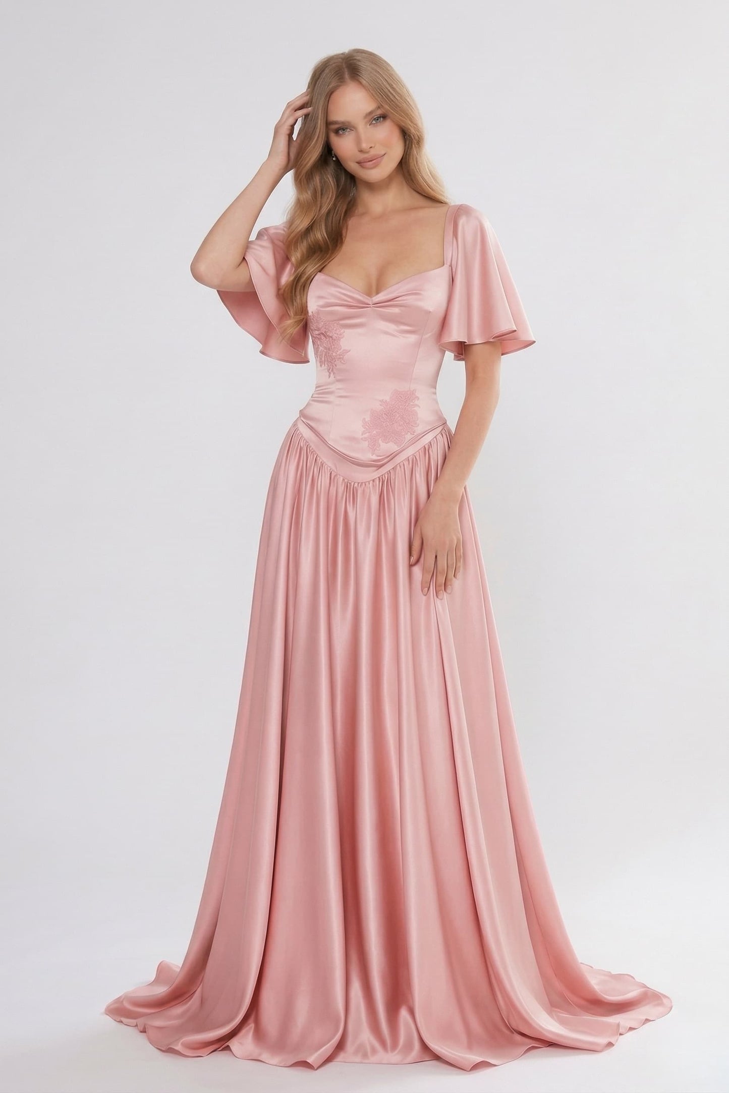 A-Line Floor Length Soft Satin Wedding Guest Dress CG0316