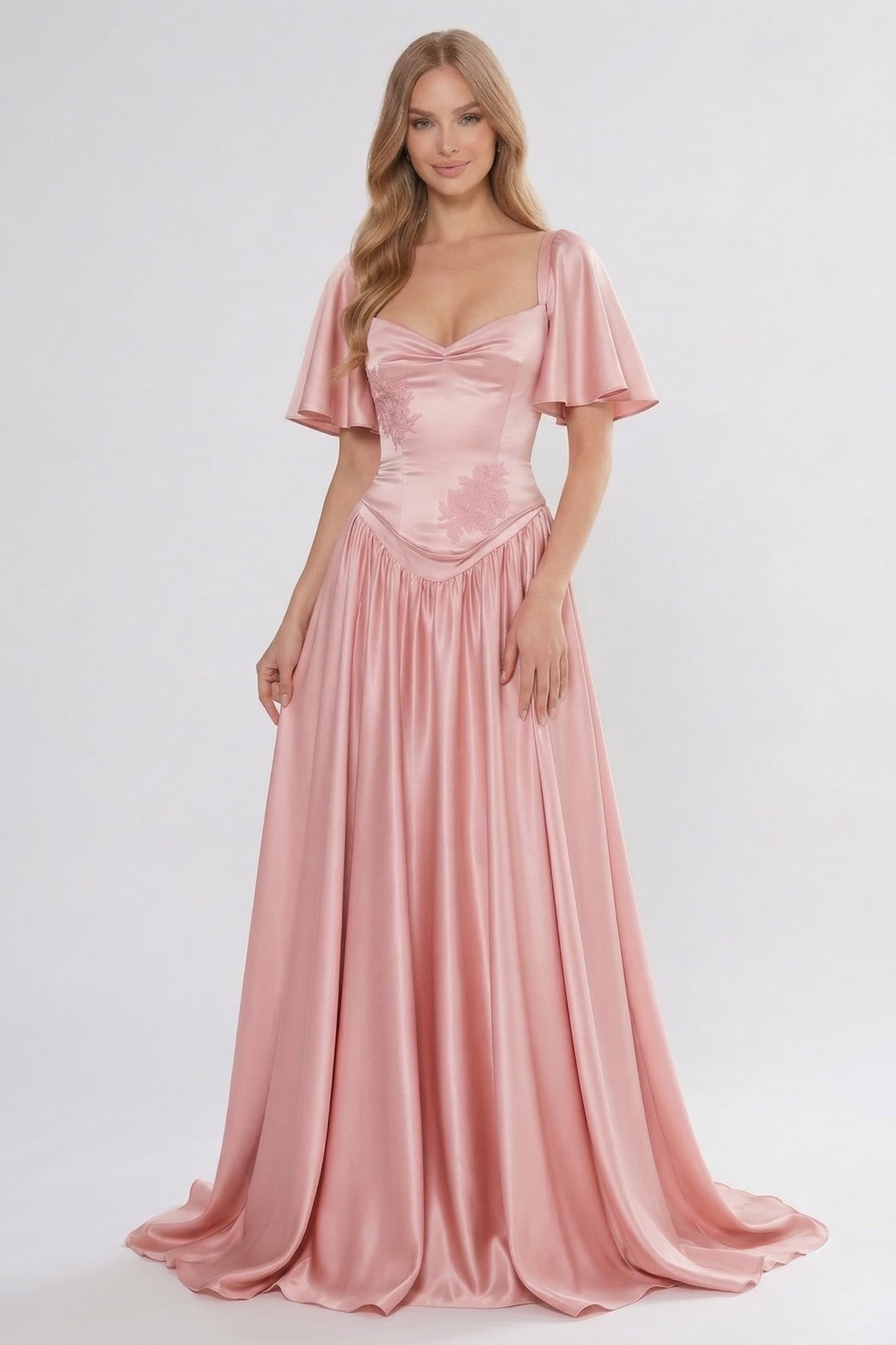 A-Line Floor Length Soft Satin Wedding Guest Dress CG0316