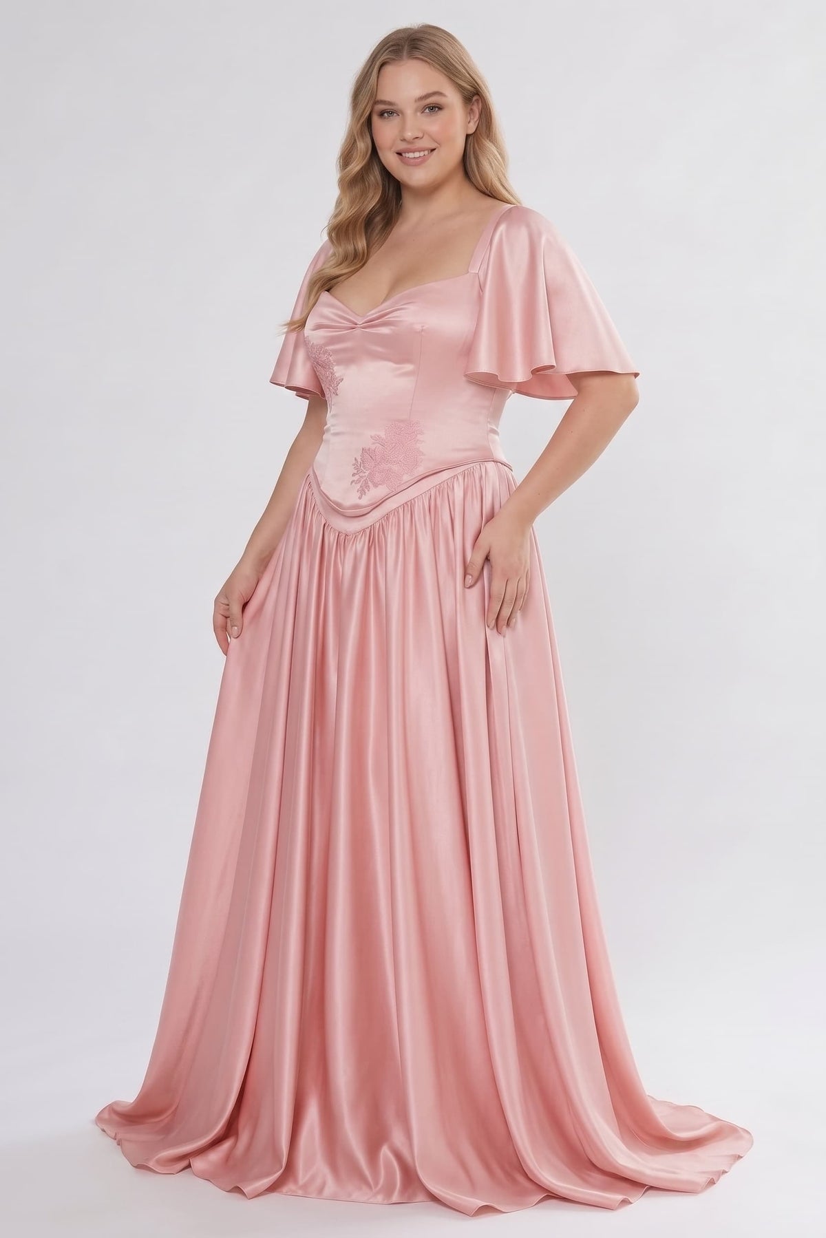 A-Line/Two-Piece Floor Length Soft Satin Wedding Guest Dress CG0316 - Blush - COCOMELODY