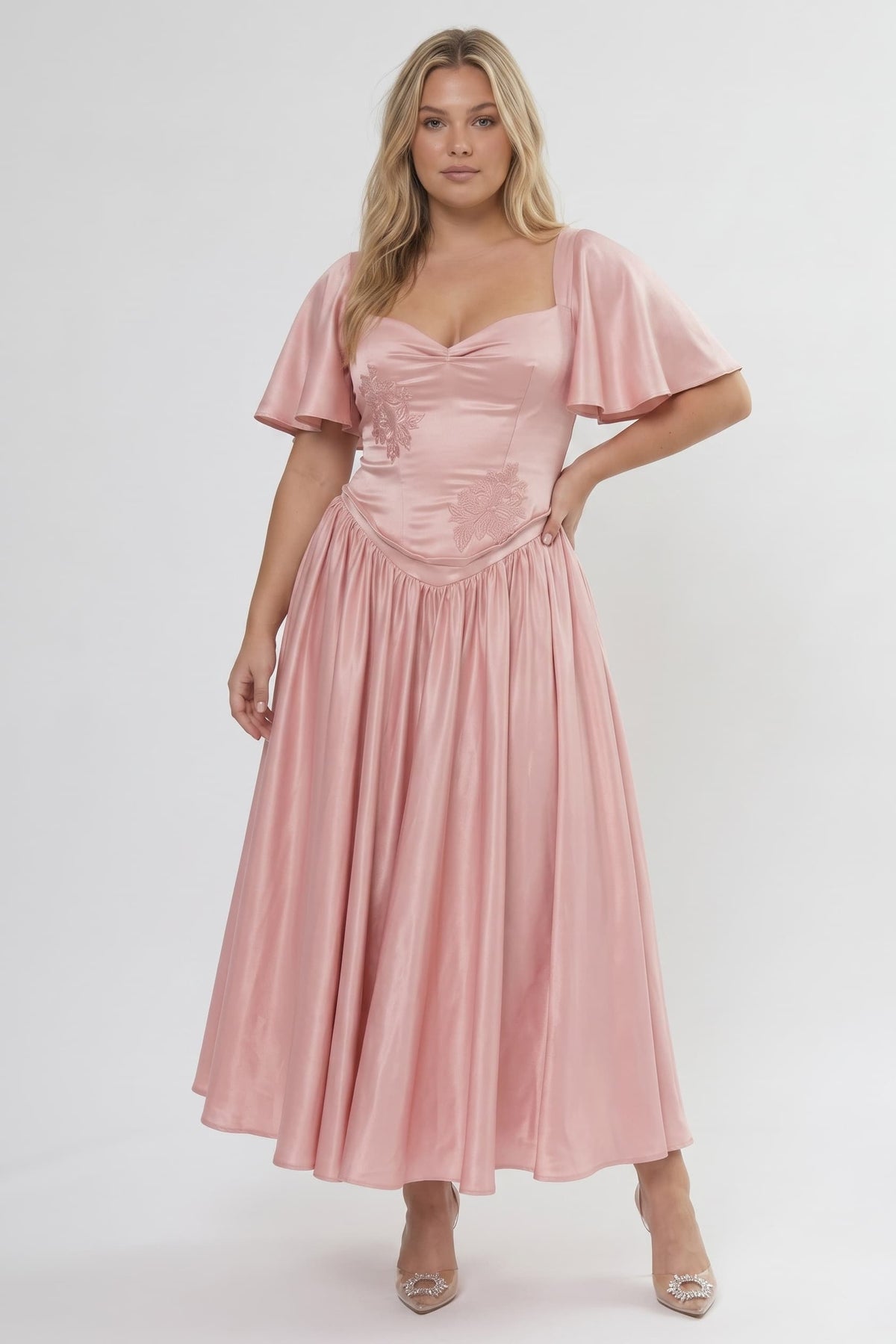 A-Line/Two-Piece Ankle Length Soft Satin Wedding Guest Dress CG0317 - Blush - COCOMELODY