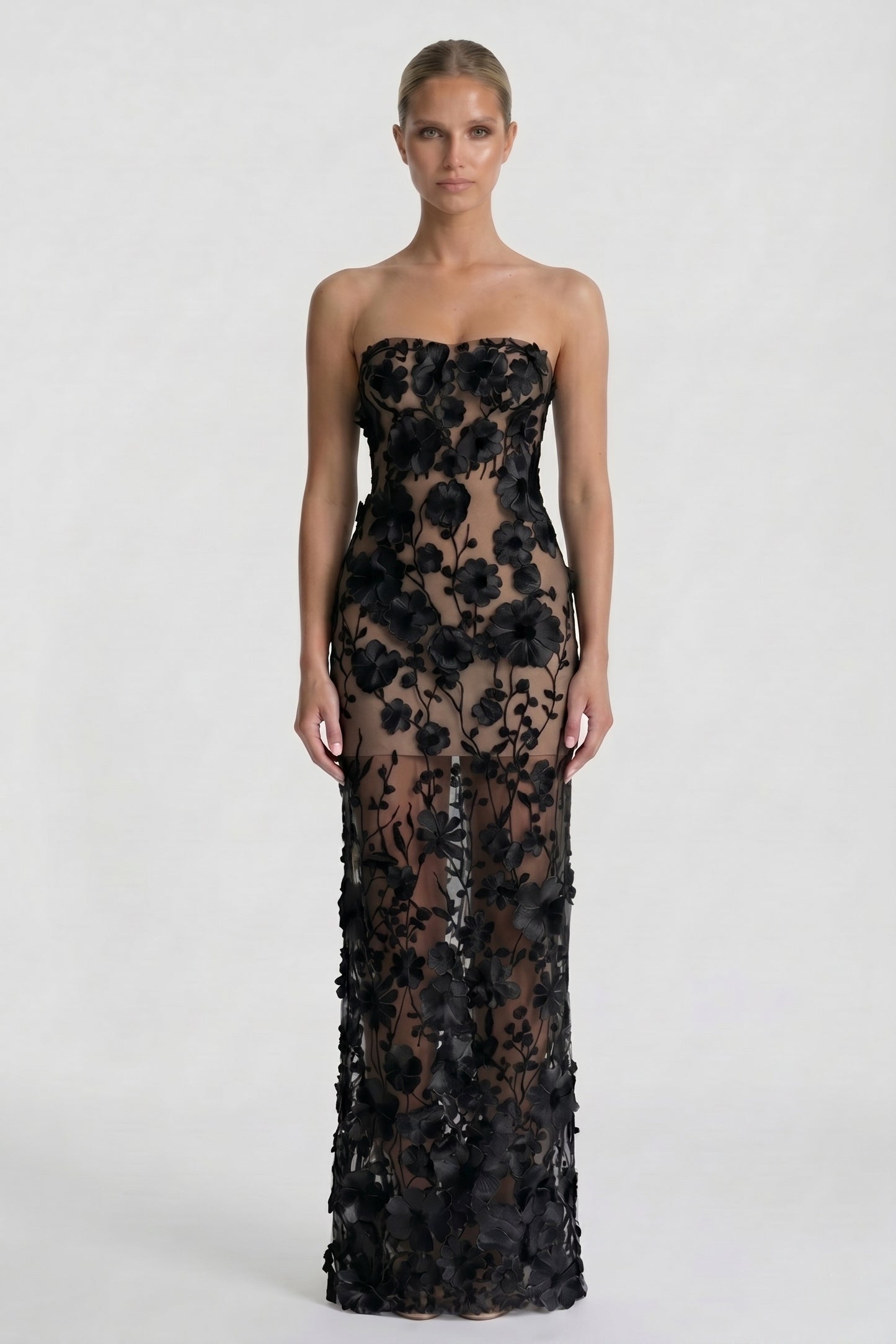 Sheath-Column Maxi Lace Wedding Guest Dress CG0318
