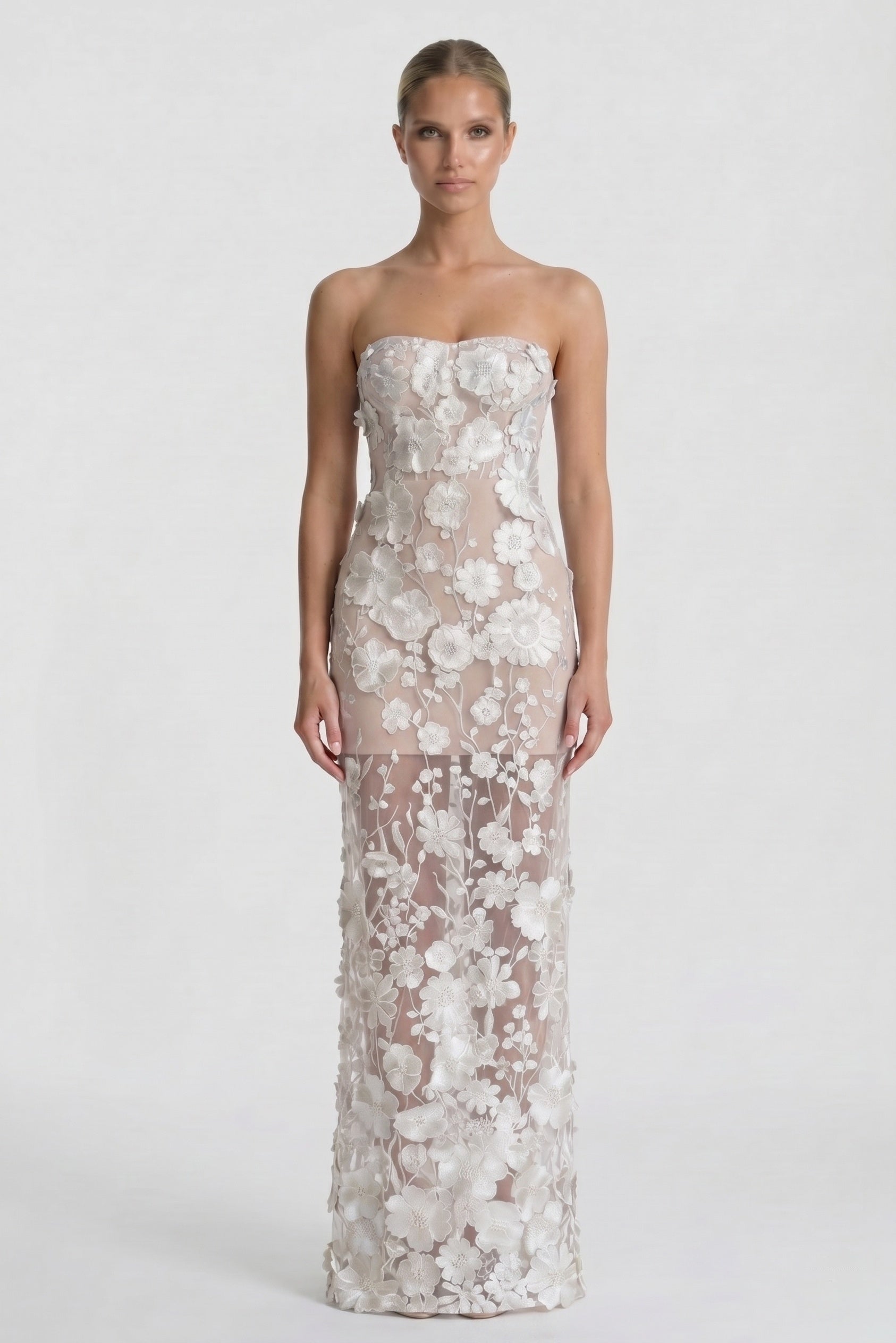 Floral Sheath Maxi Lace Strapless Bridal Shower Little White Dresses COCOMELODY CG0318CW, 15 Days / As Picture:Black/Nude / US2-UK4-EUR32