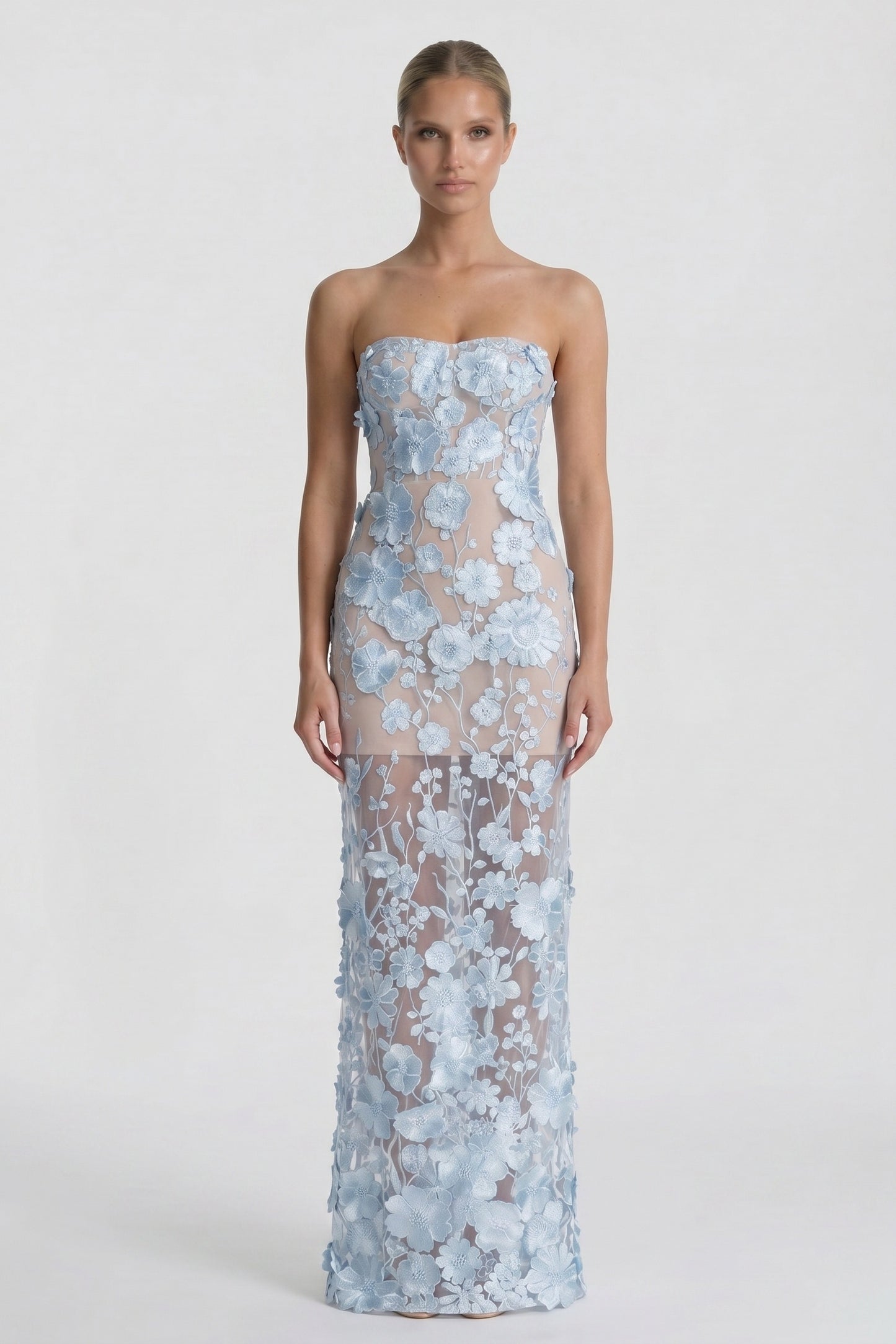 Sheath-Column Maxi Lace Wedding Guest Dress CG0318