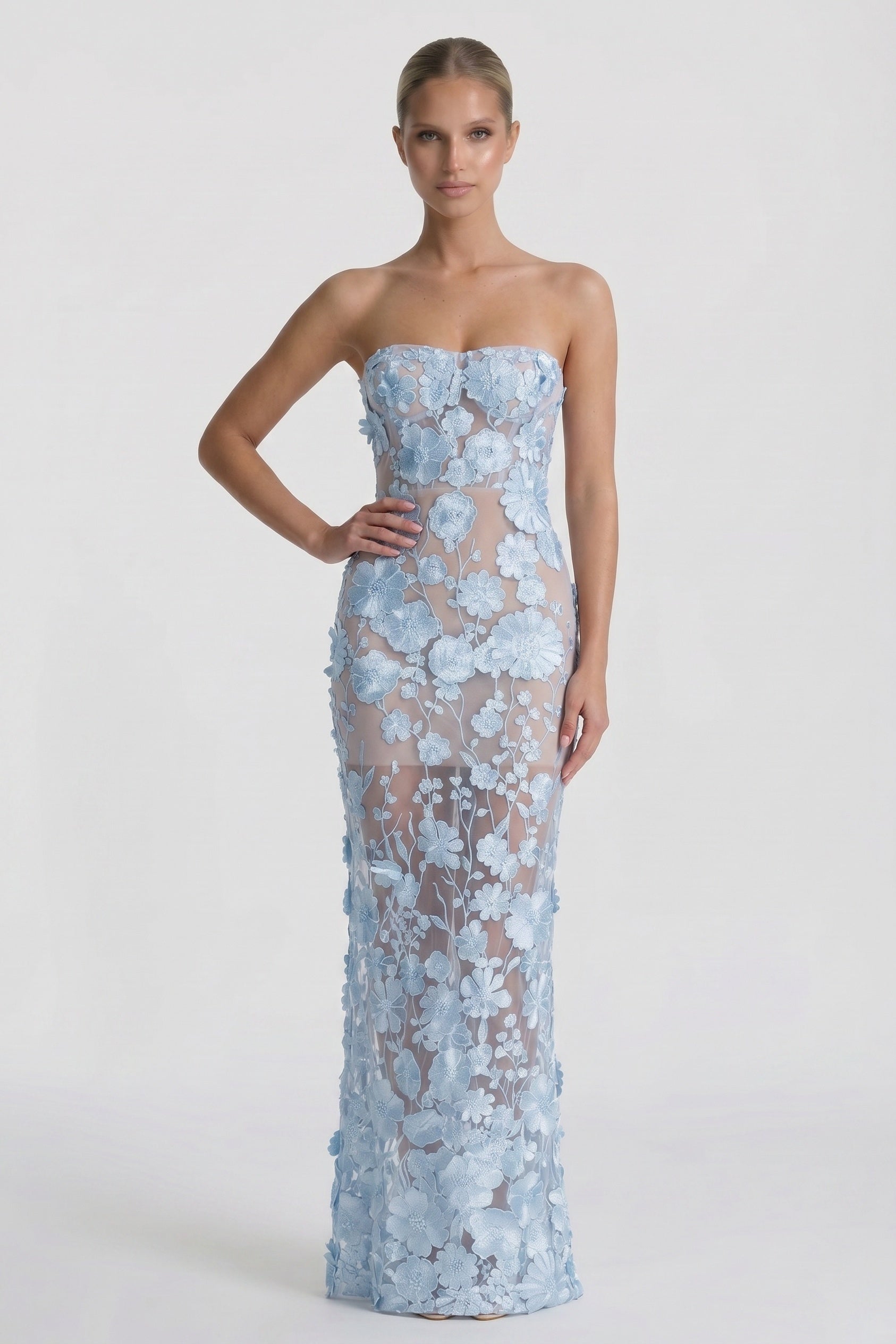 Sheath Maxi Lace Wedding Guest Dress Strapless Elegant Formal Gown COCOMELODY CG0318 Sheath Maxi Lace Wedding Guest Dress Strapless Elegant Formal Gown COCOMELODY CG0318