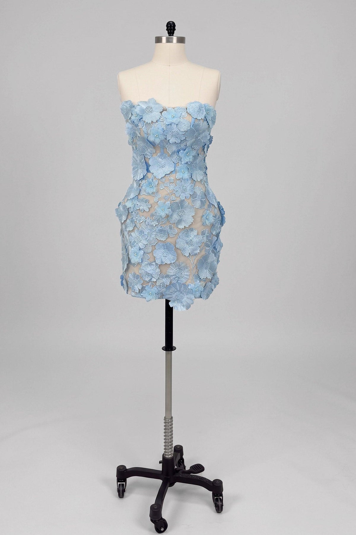 Sheath-Column Mini Lace Wedding Guest Dress CG0319 - As Picture:Light Blue/Nude - COCOMELODY
