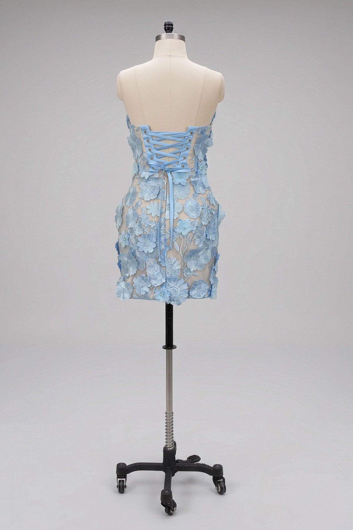 Sheath-Column Mini Lace Wedding Guest Dress CG0319 - As Picture:Light Blue/Nude - COCOMELODY