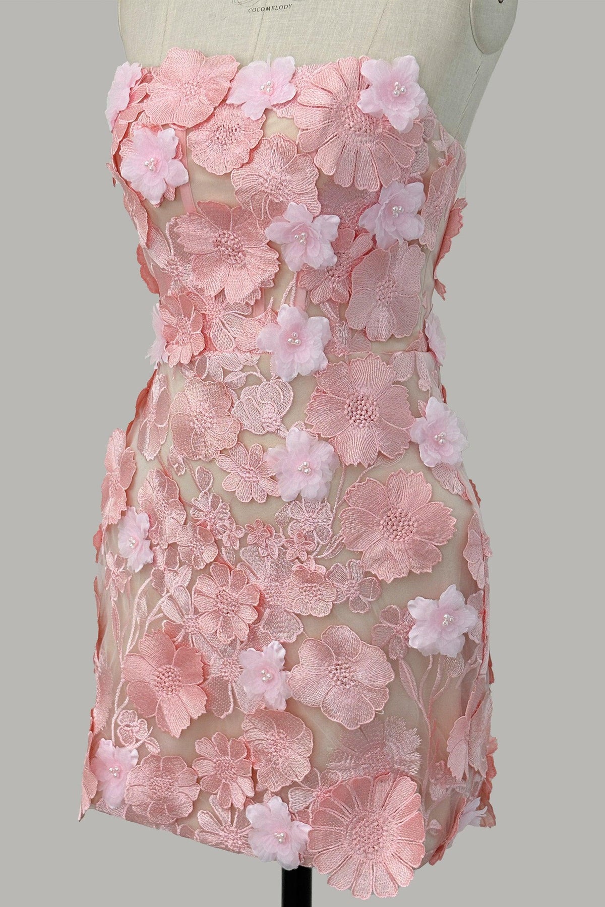 Sheath-Column Mini Lace Wedding Guest Dress CG0319 - As Picture:Light Blue/Nude - COCOMELODY