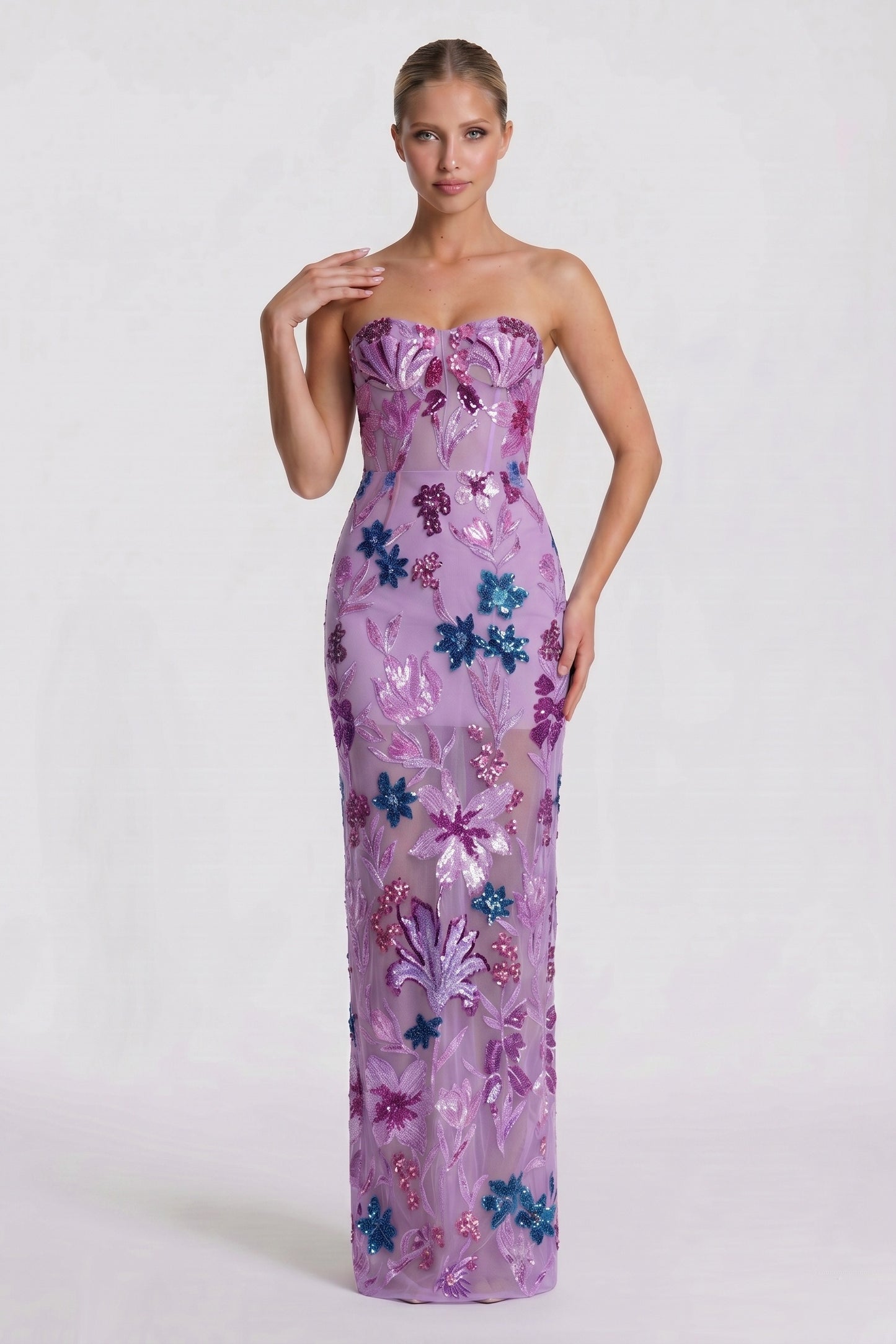 Sheath-Column Maxi Lace Wedding Guest Dress CG0320