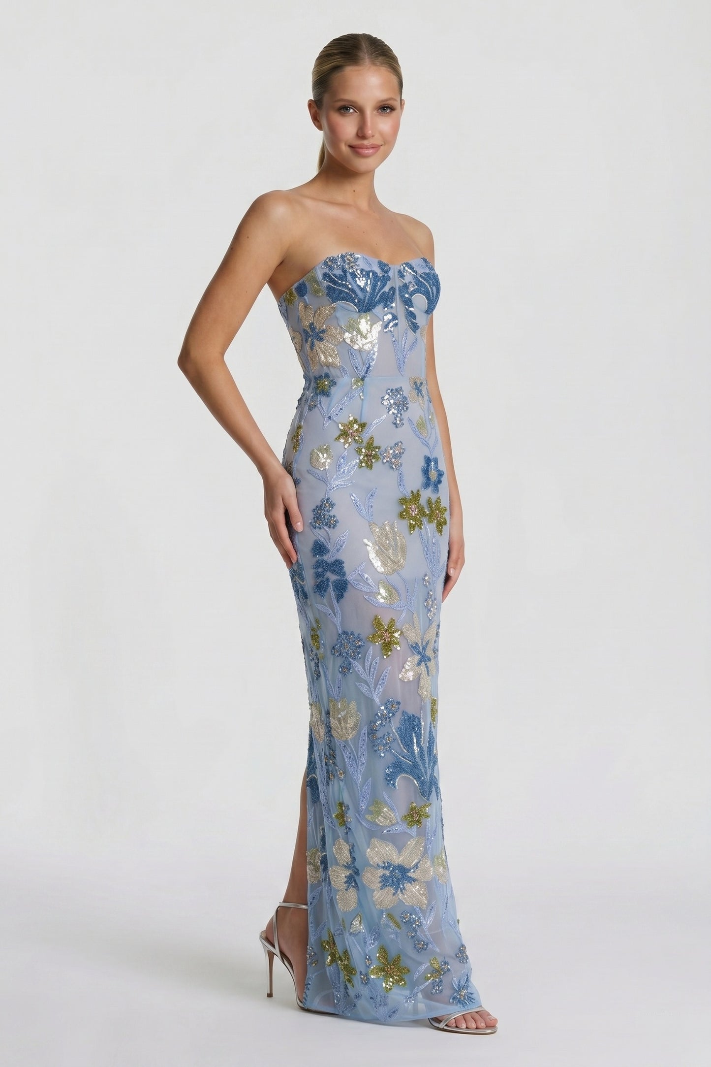 Sheath-Column Maxi Lace Wedding Guest Dress CG0320