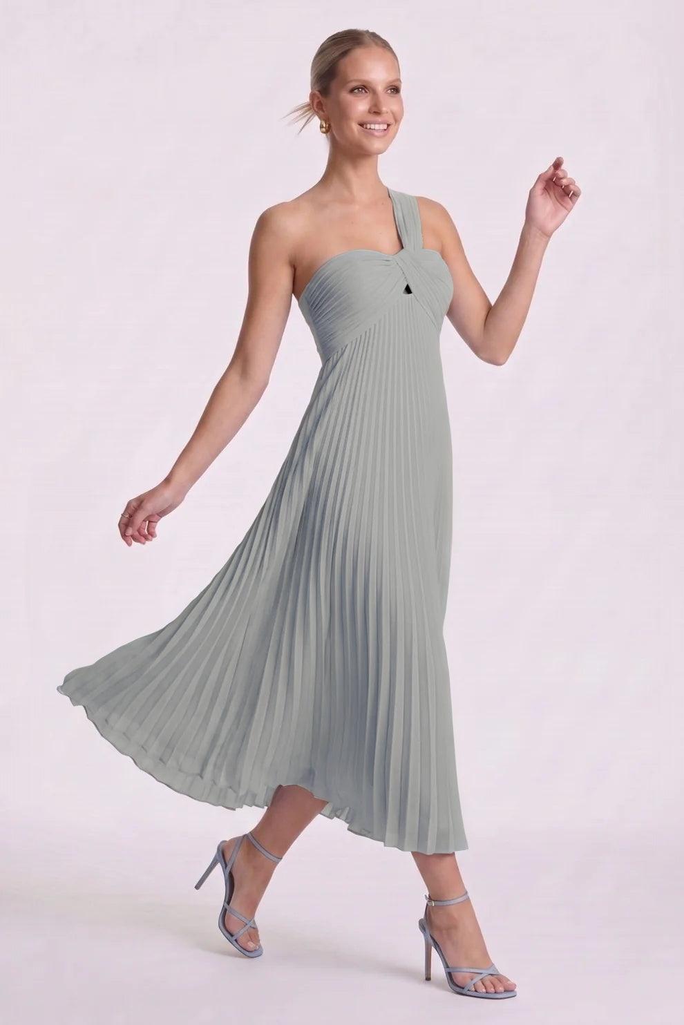 A-Line Ankle Length Chiffon Wedding Guest Dress CG0324 - Dusty Sage - COCOMELODY