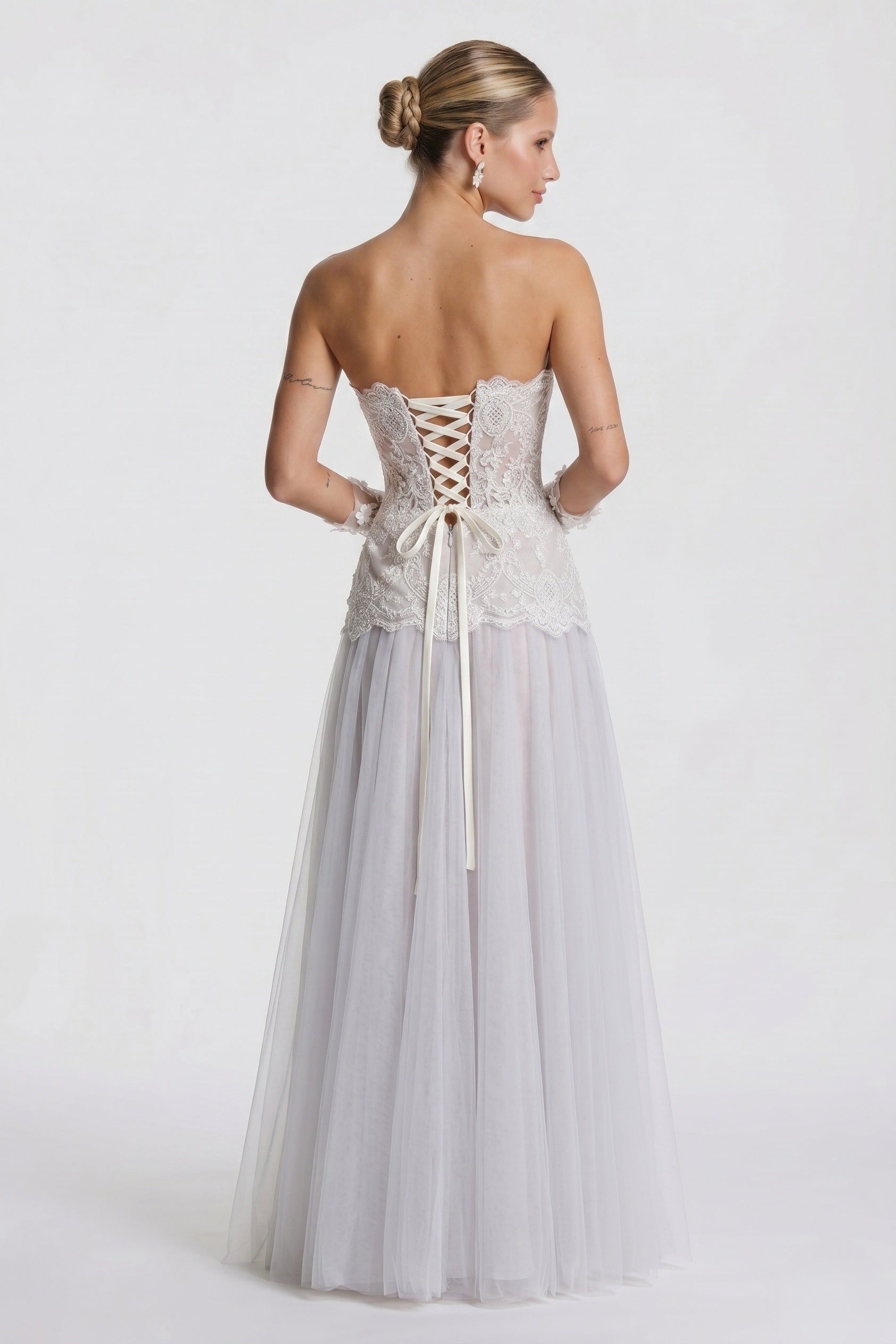 fall 2023 mother of the bride dresses A-Line Maxi Lace Tulle Formal Wedding Guest Dress Strapless Evening Gown  COCOMELODY CG0326