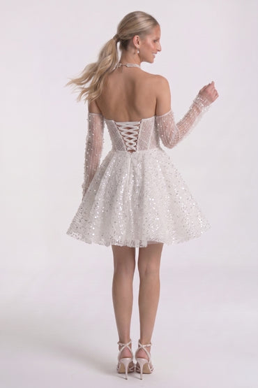 A-Line Mini Lace Little White Dresses CG0327CW