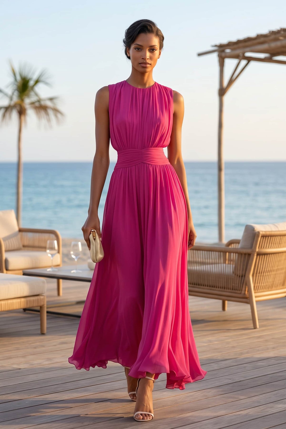 A-Line Ankle-length Chiffon Wedding Guest Dress CG0329 - Light Blue - COCOMELODY
