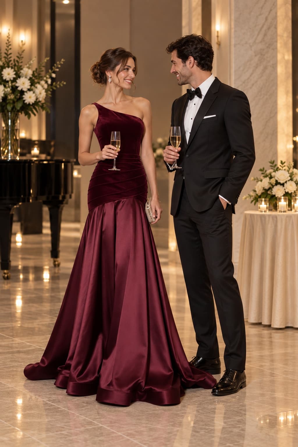 Trumpet-Mermaid Sweep-Brush Train Velvet Satin Wedding Guest Dress CG0332 - Plum - COCOMELODY