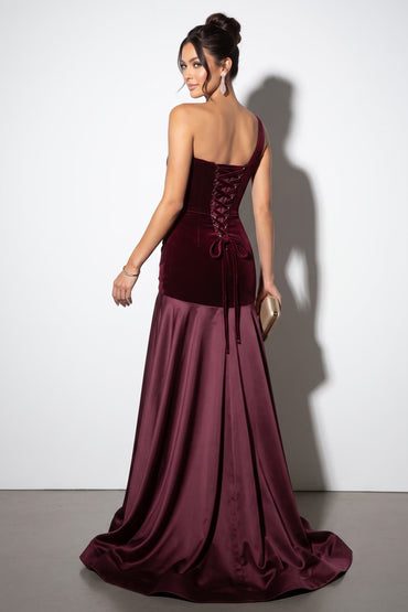 Trumpet-Mermaid Sweep-Brush Train Velvet Satin Wedding Guest Dress CG0332