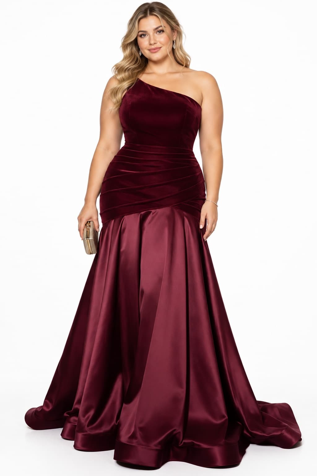 Trumpet-Mermaid Sweep-Brush Train Velvet Satin Wedding Guest Dress CG0332 - Plum - COCOMELODY