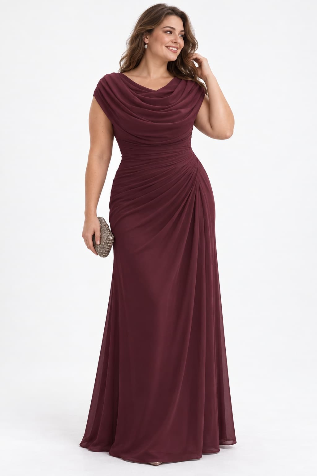 Sheath-Column Maxi Chiffon Wedding Guest Dress CG0334 - Mulberry - COCOMELODY