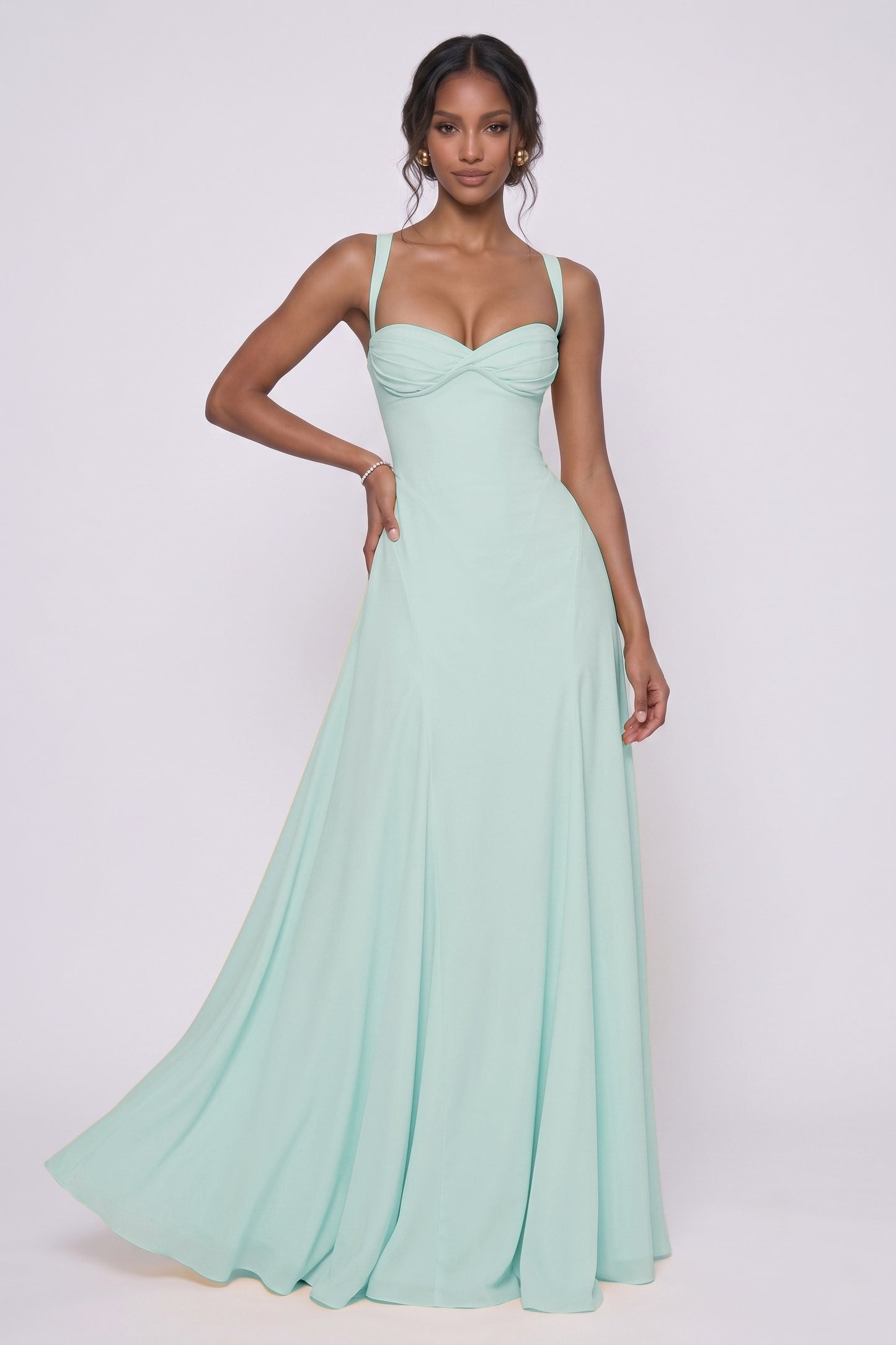 A-Line Maxi Stretch Chiffon Wedding Guest Dress CG0336