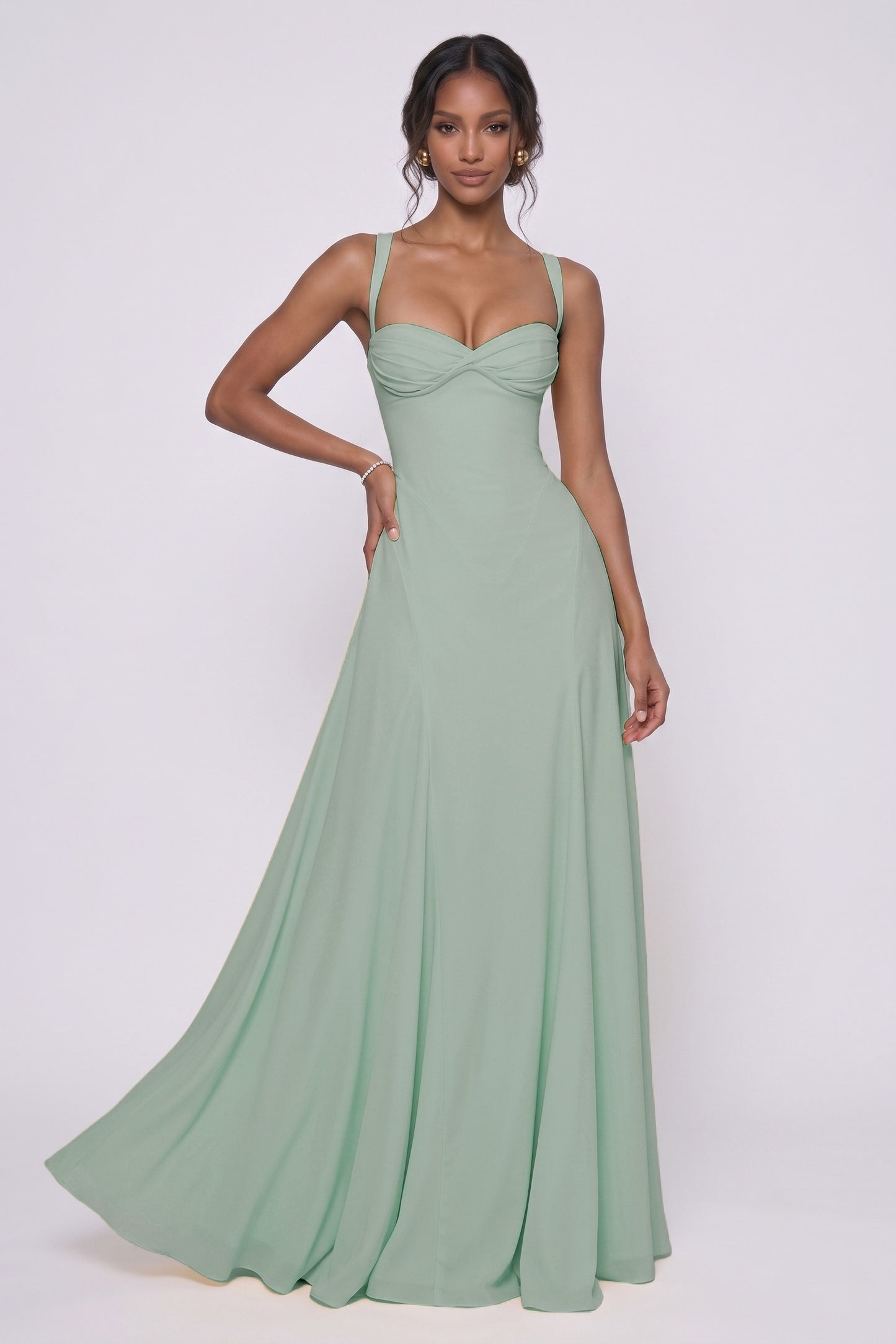 A-Line Maxi Stretch Chiffon Wedding Guest Dress CG0336