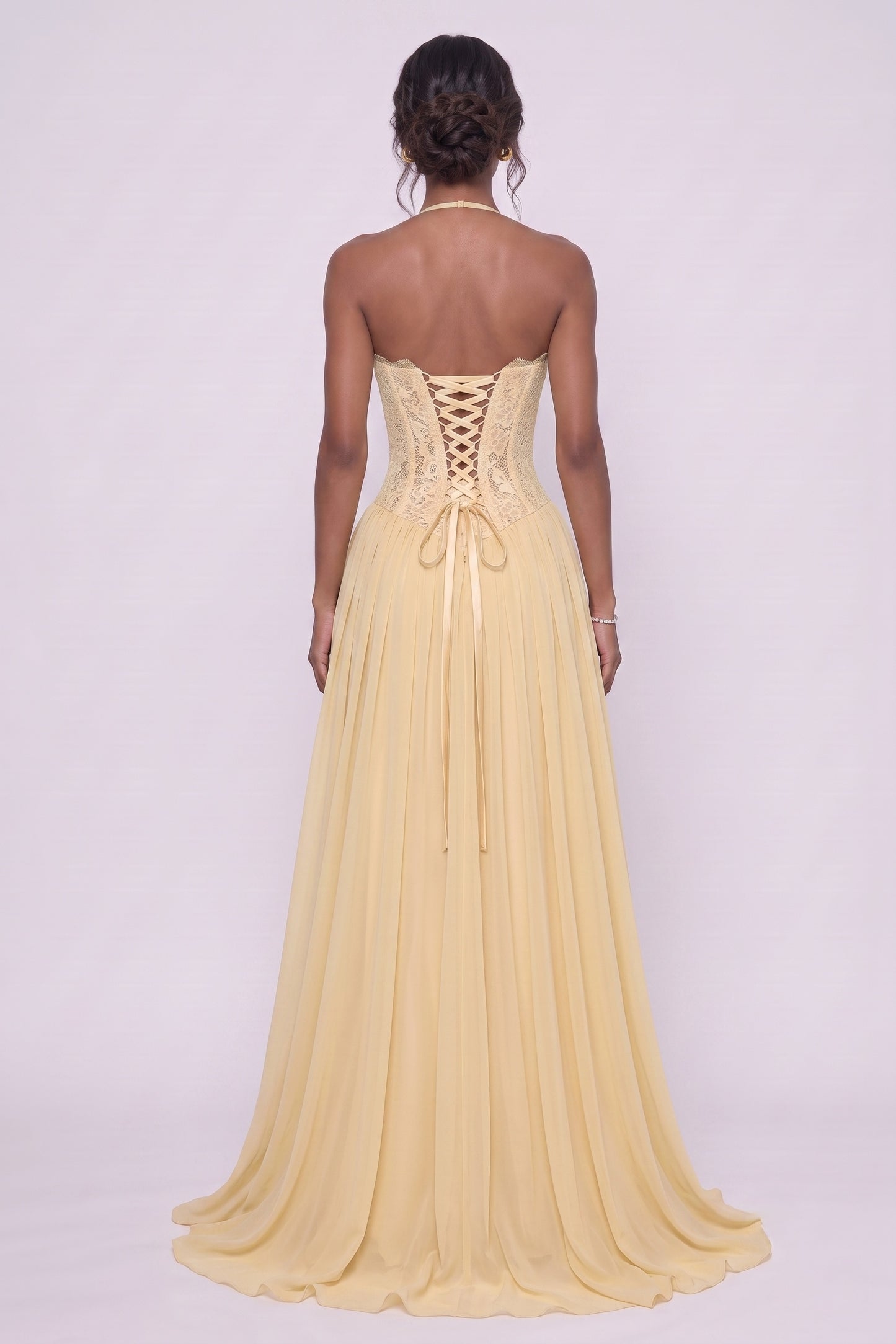 A-Line Floor-length Chiffon Lace Wedding Guest Dress CG0337