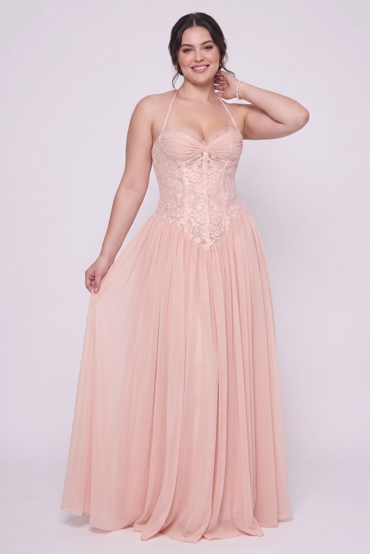 A-Line Floor-length Chiffon Lace Wedding Guest Dress CG0337 - Butter Yellow - COCOMELODY