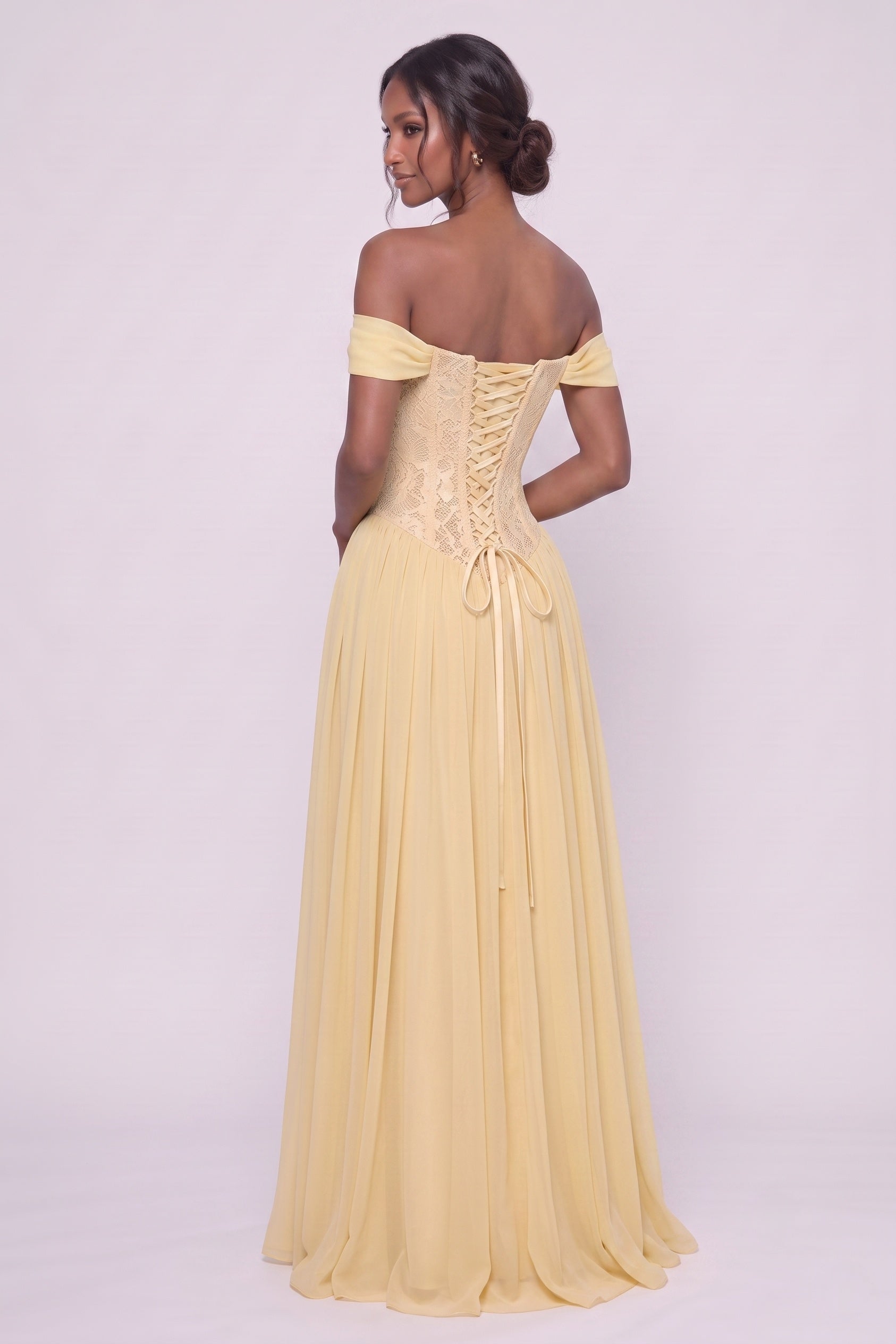 pale yellow wedding guest dress Wedtrend Women Lemon Bridesmaid A Line Square Neck Keyhole Long Dress, Lemon Yellow / US20W Package Contents Butter Yellow Off Shoulder Wedding