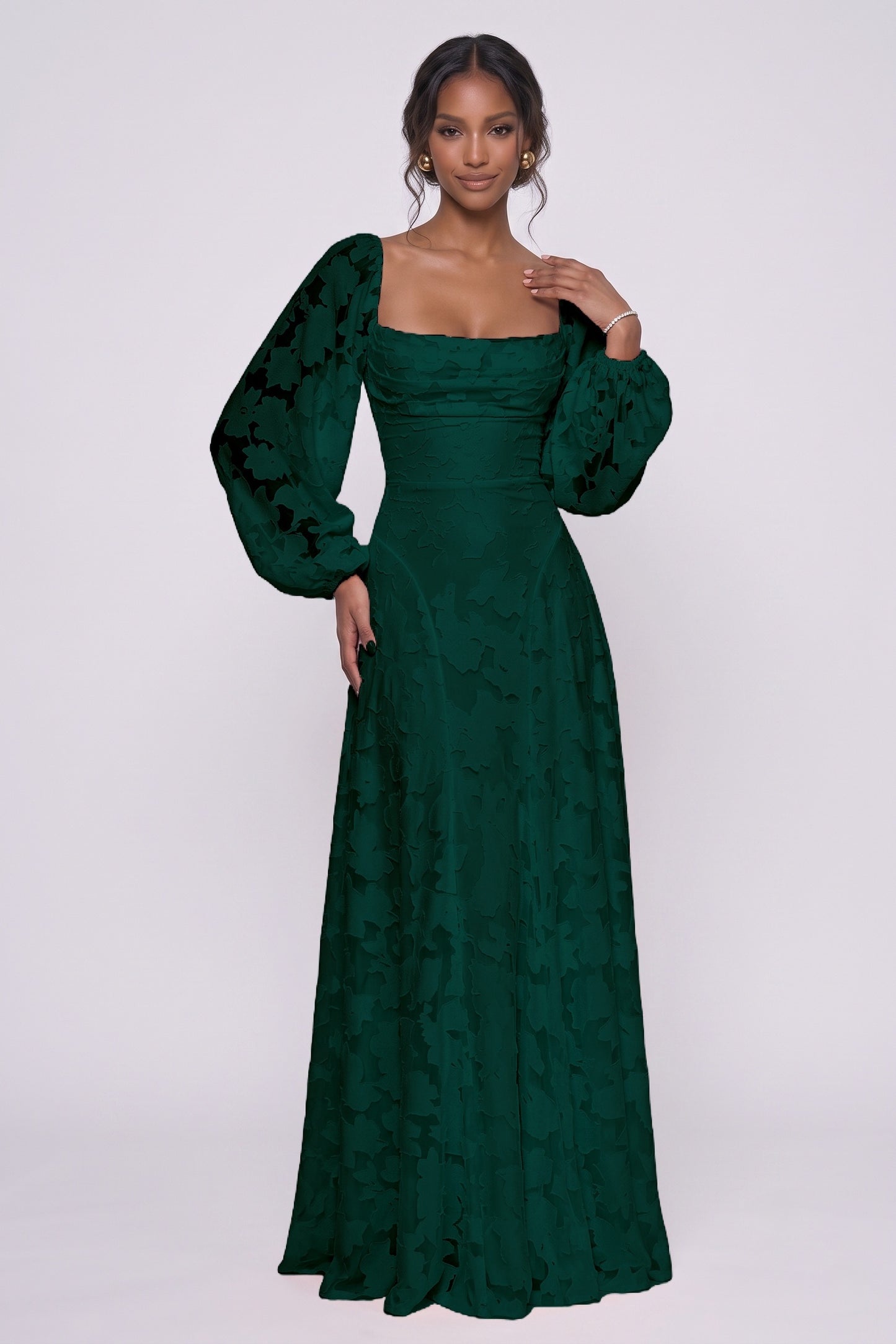 A-Line Maxi Chiffon Burnout Wedding Guest Dress CG0340