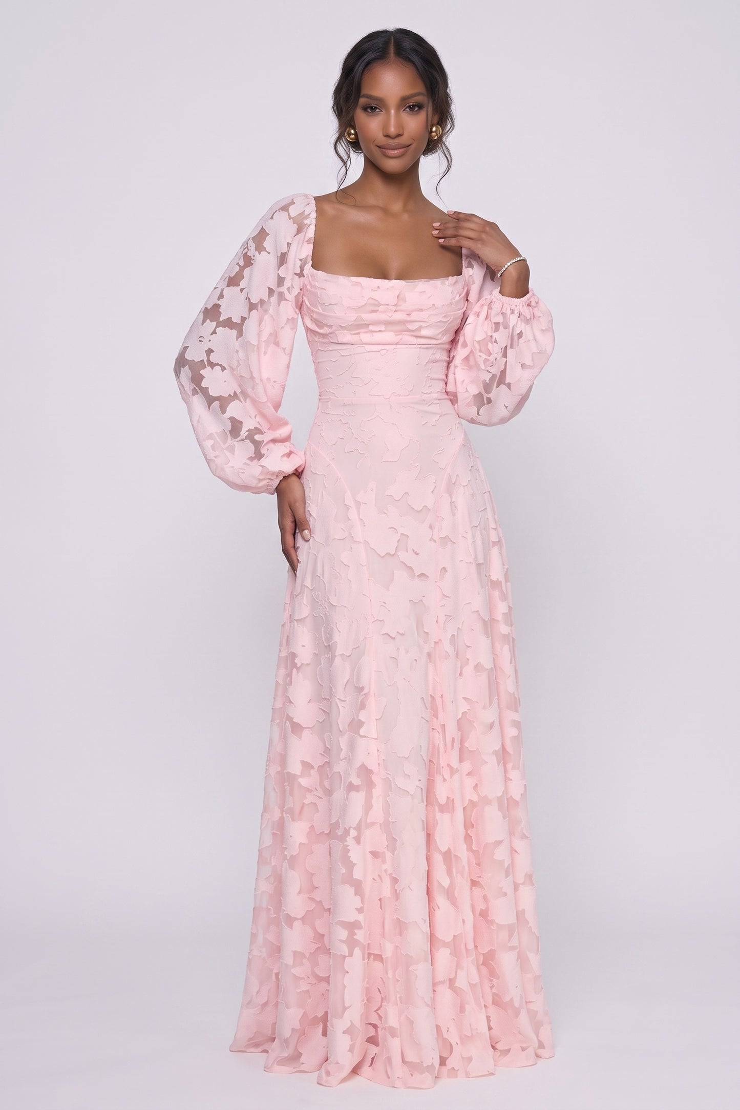 A-Line Maxi Chiffon Burnout Wedding Guest Dress CG0340