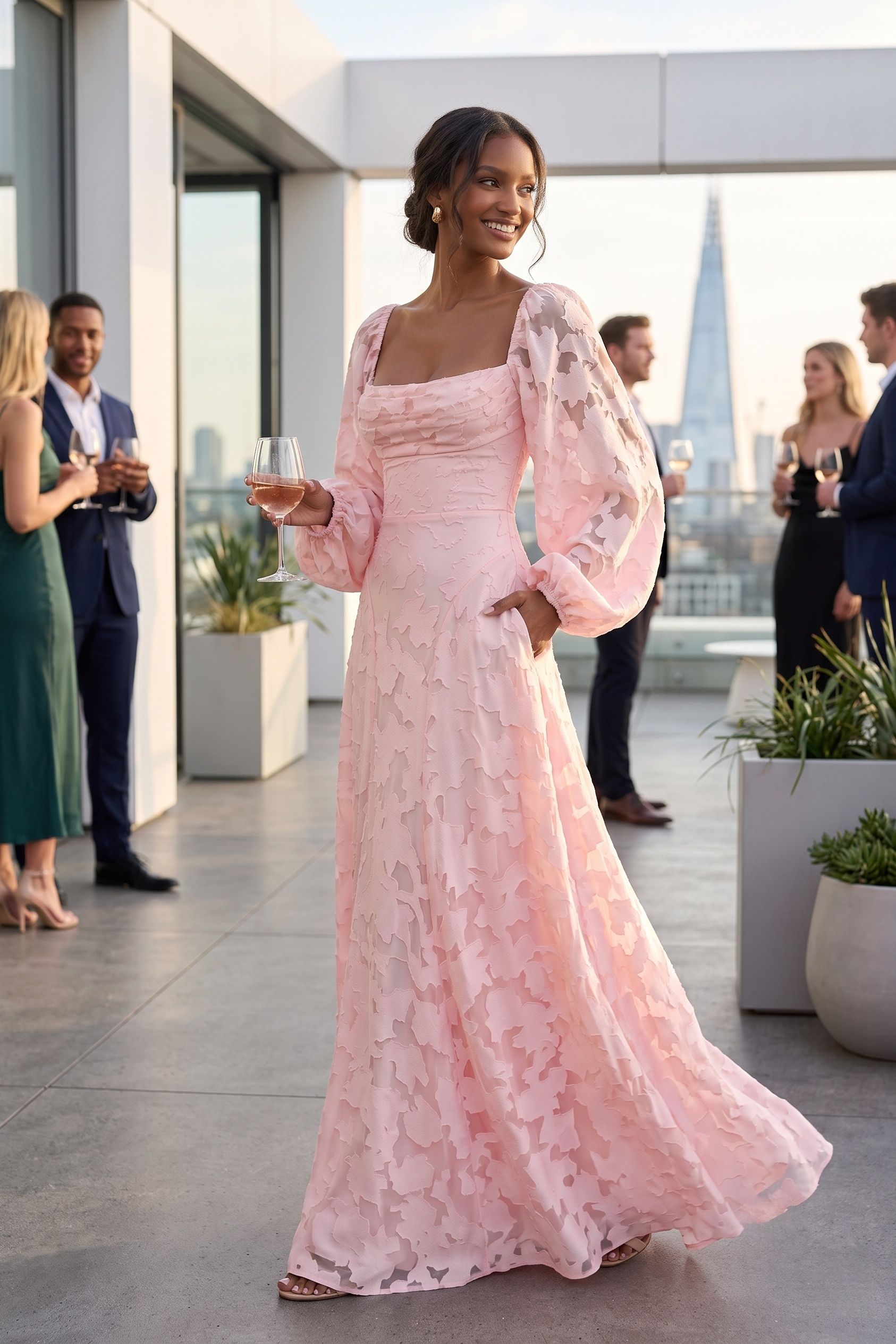 A-Line Maxi Chiffon Burnout Wedding Guest Dress CG0340