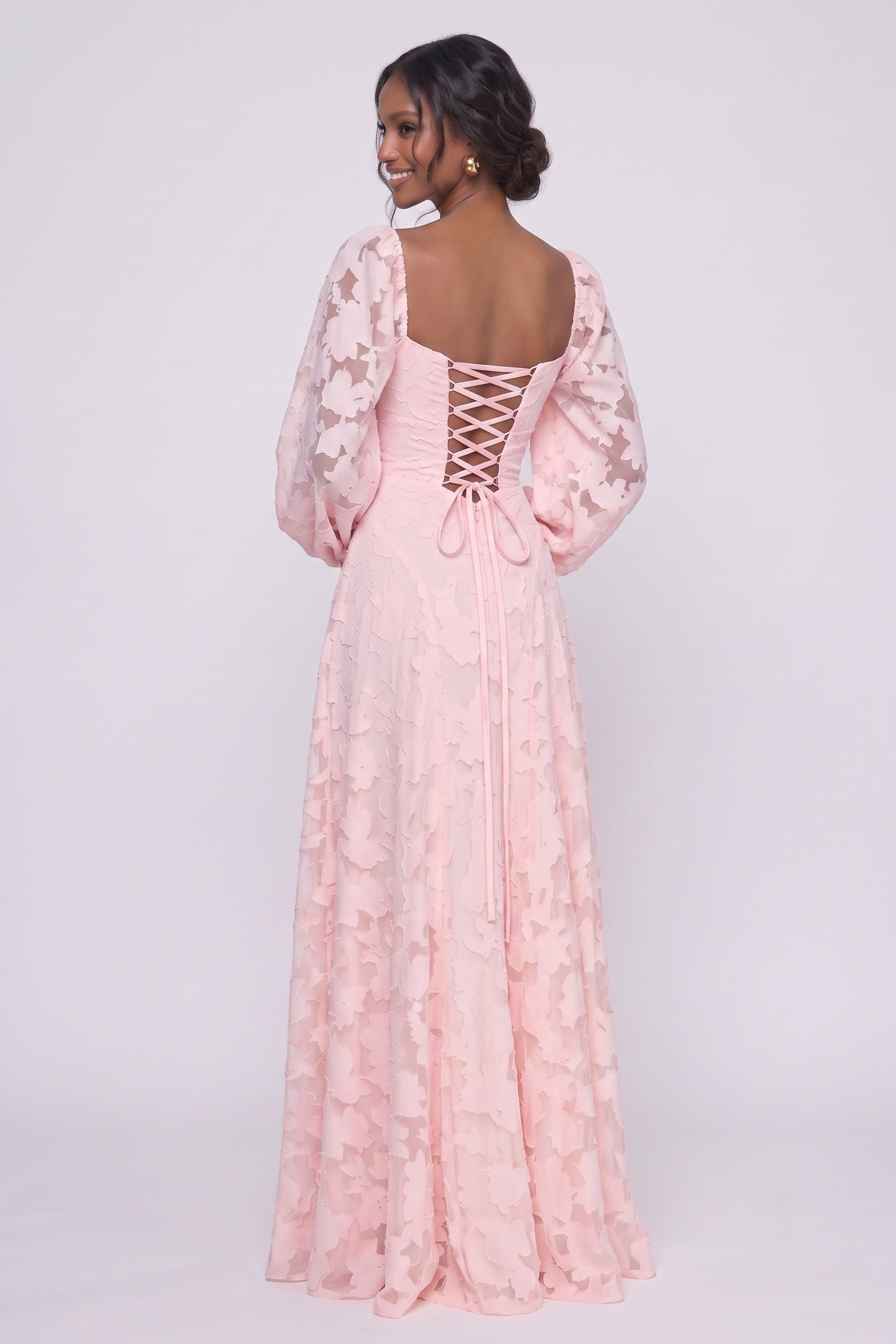 A-Line Maxi Chiffon Burnout Wedding Guest Dress CG0340