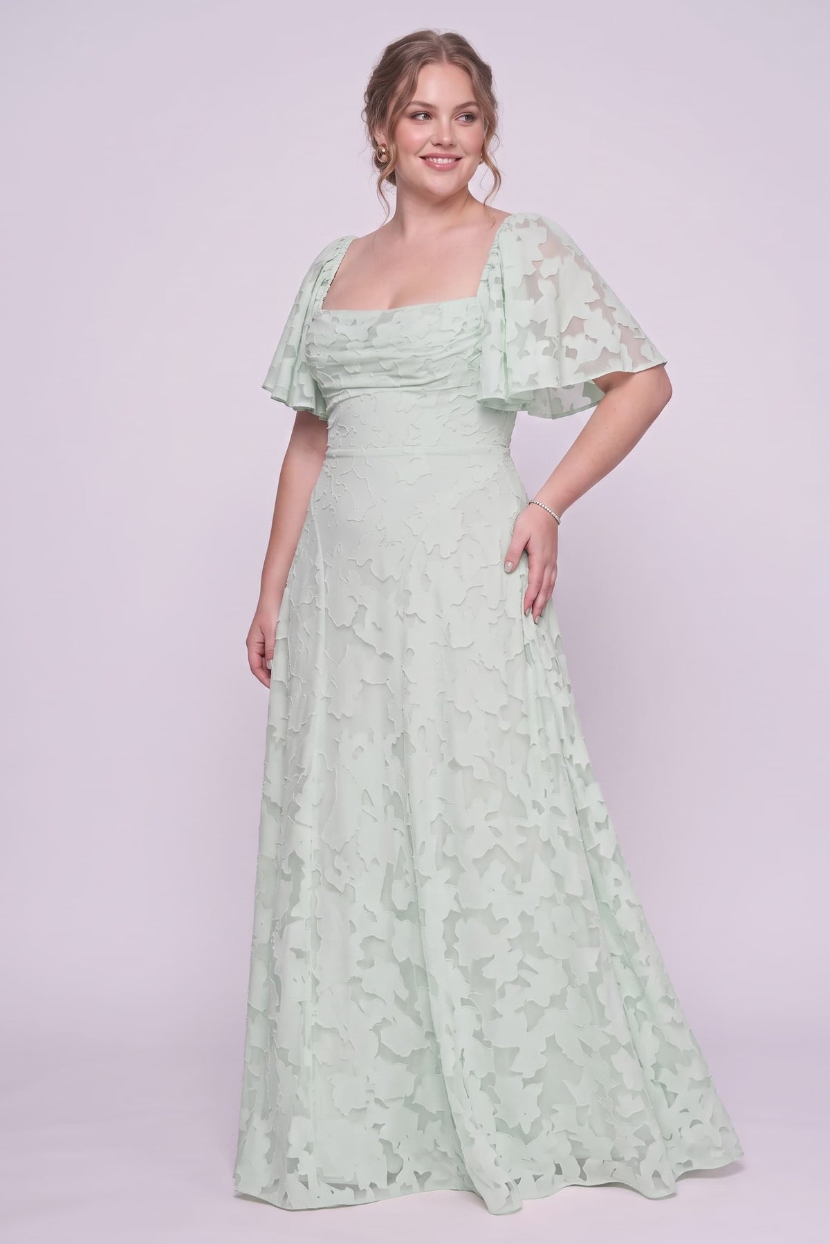 A-Line Maxi Chiffon Burnout Wedding Guest Dress CG0342 - Pink - COCOMELODY