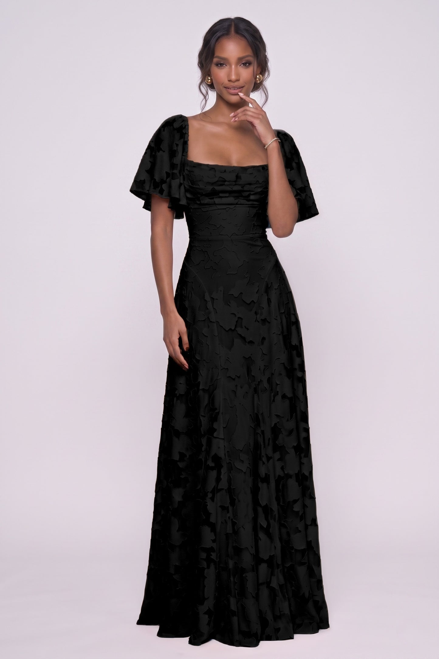 A-Line Maxi Chiffon Burnout Wedding Guest Dress CG0342