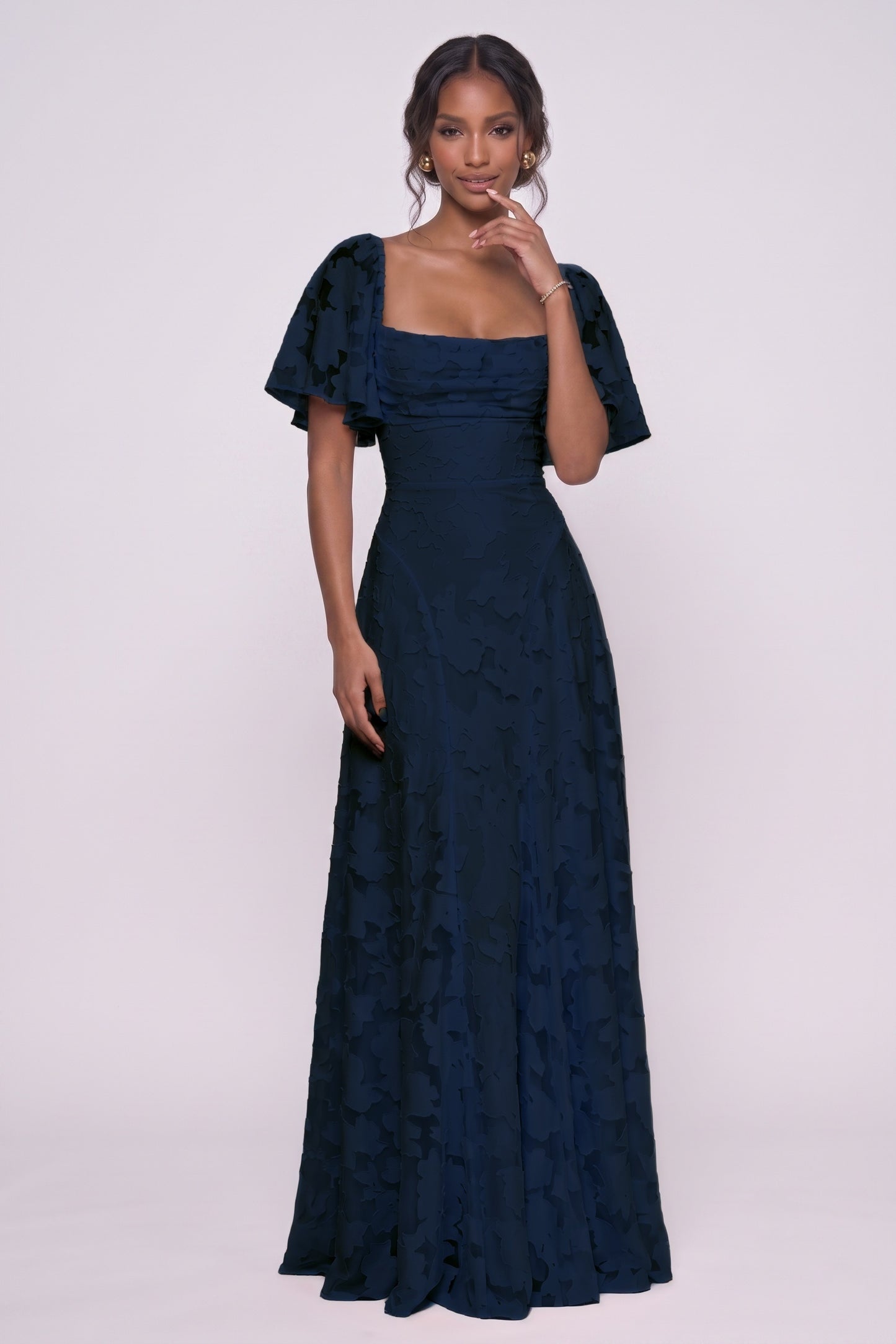 A-Line Maxi Chiffon Burnout Wedding Guest Dress CG0342