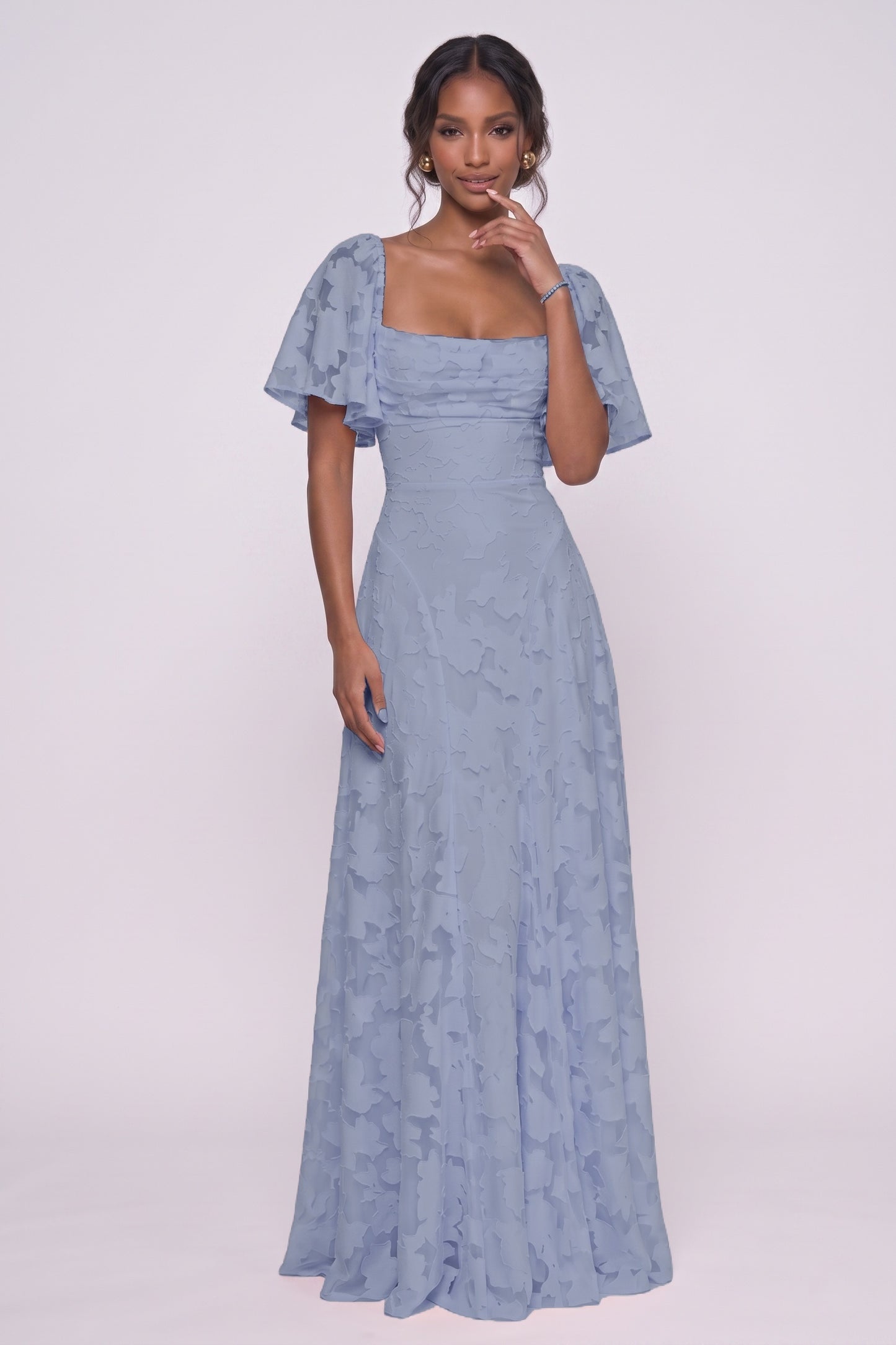 A-Line Maxi Chiffon Burnout Wedding Guest Dress CG0342